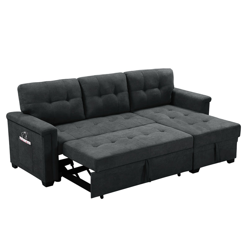 Lilola Home Ashlyn Contemporary Upholstered Sectional Sofa Sleeper, Dark Gray