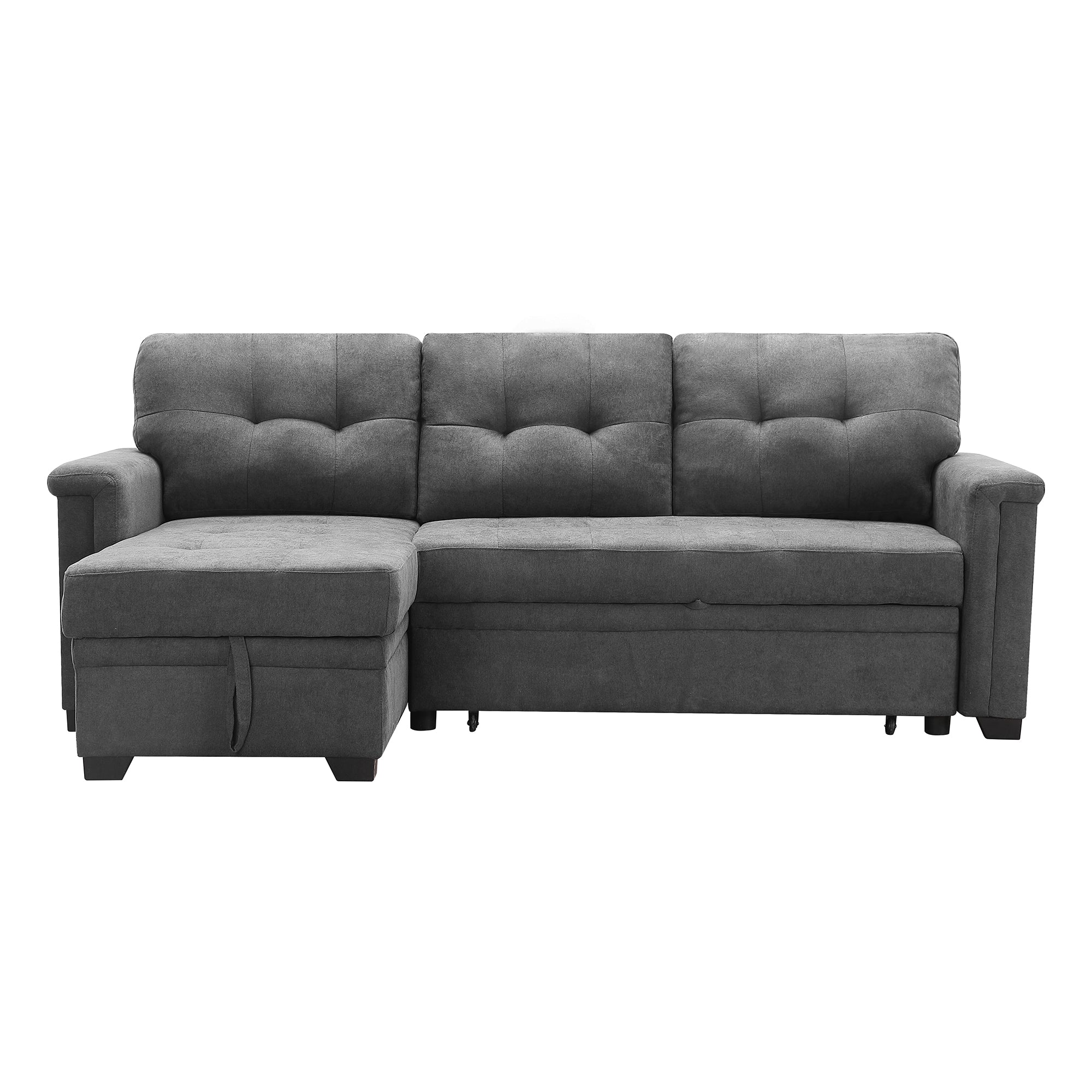 Lilola House Ashlyn Woven Fabric Sleeper Sectional Sofa Chaise, USB Plug, Gray