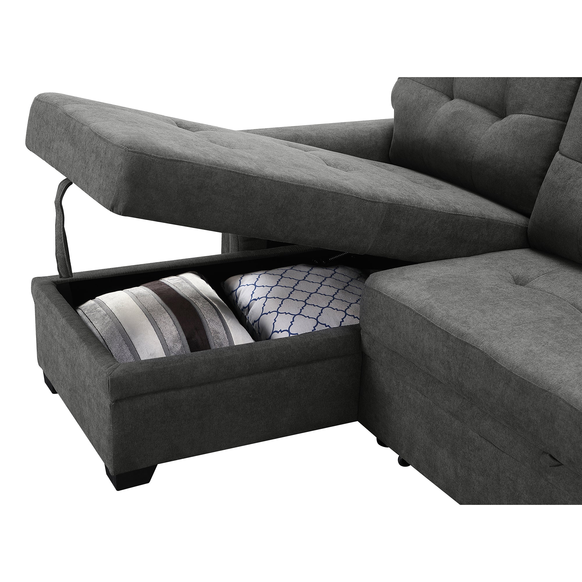 Lilola House Ashlyn Woven Fabric Sleeper Sectional Sofa Chaise, USB Plug, Gray