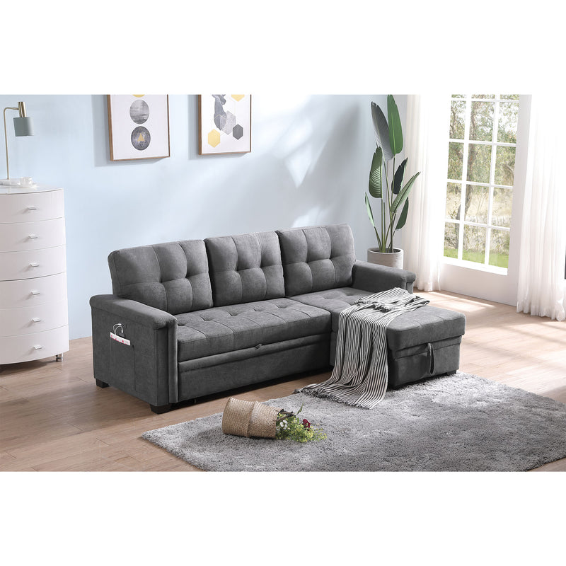 Lilola Home Ashlyn Contemporary Upholstered Sectional Sofa Chaise Sleeper, Gray