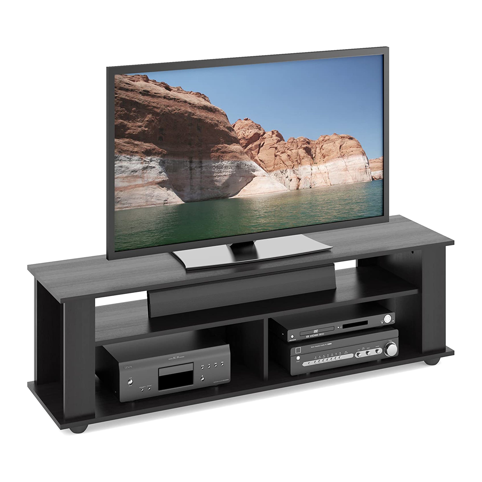 CorLiving 58 Inch Bakersfield Wooden TV Stand for TVs Up to 75 Inches, Black