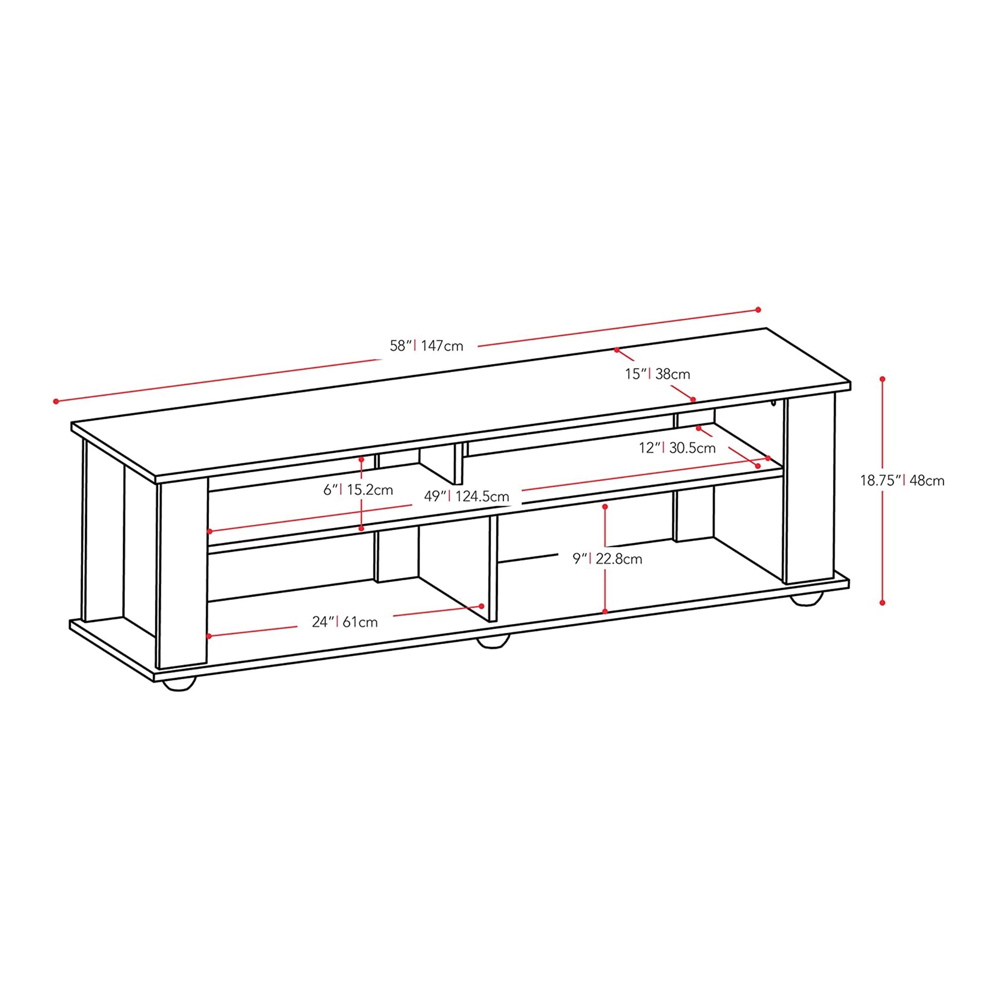 CorLiving 58 Inch Bakersfield Wooden TV Stand for TVs Up to 75 Inches, Black