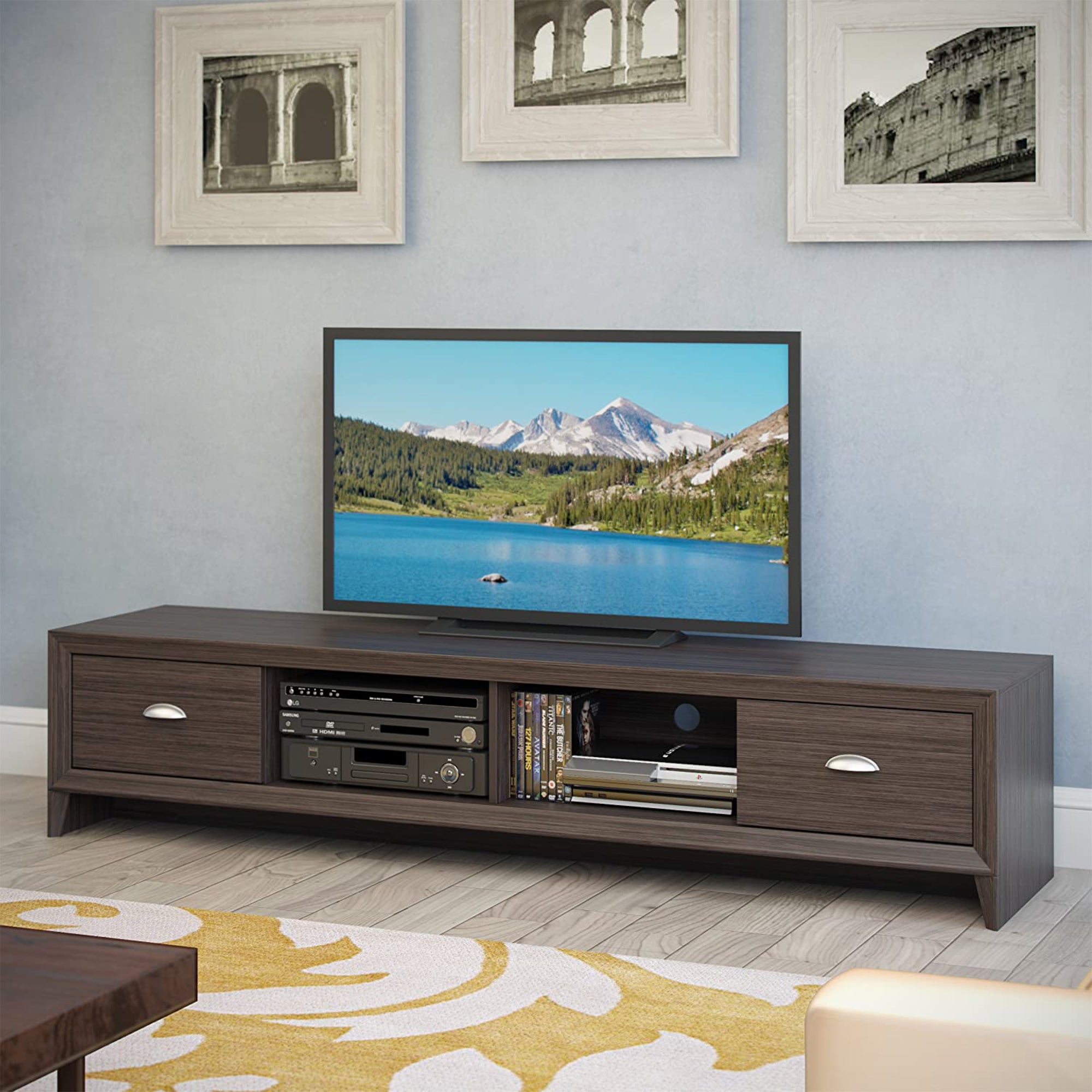 CorLiving 71 Inch Long Lakewood TV Stand for TVs Up to 85 Inches, Modern Wenge