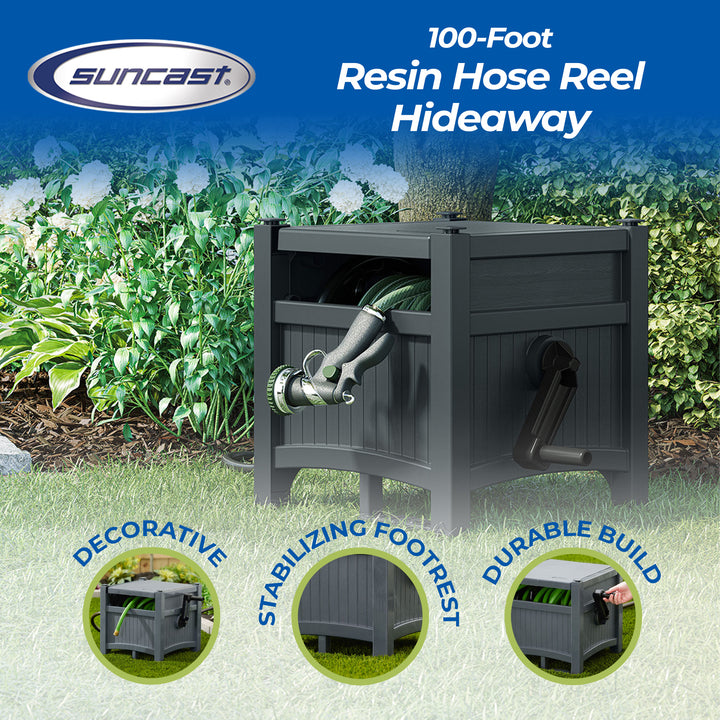 Suncast Hideaway 100' Resin Garden Hose Reel for 5/8" Hoses, Cyberspace - VMInnovations