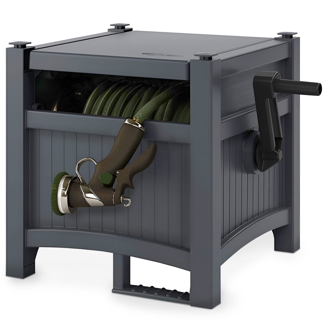 Suncast Hideaway 100' Resin Garden Hose Reel for 5/8" Hoses, Cyberspace - VMInnovations