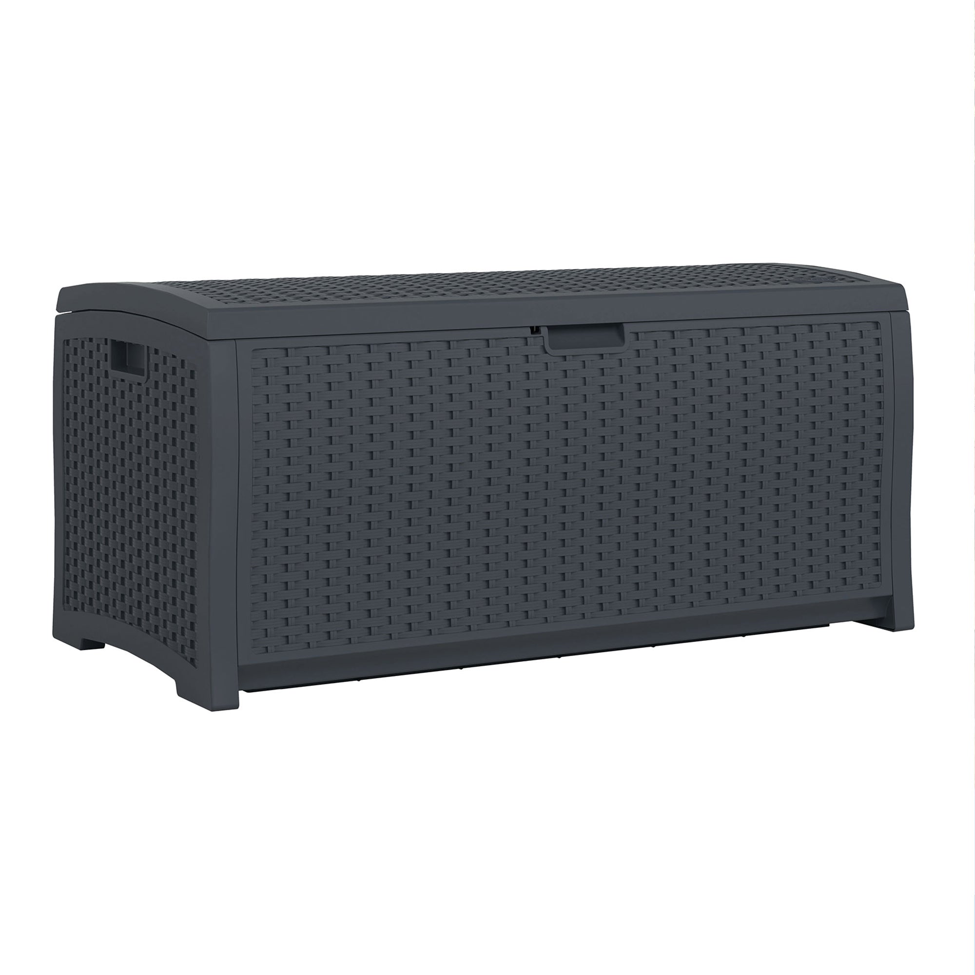 Suncast 73 Gallon Resin Wicker Outdoor Patio Storage Deck Box, Cyberspace - VMInnovations