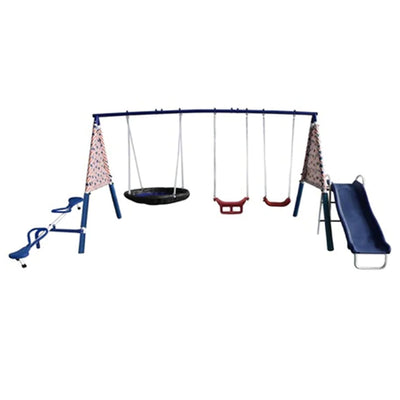 XDP Recreation Freedom Fun Play Swing Set w/See Saw, Super Disc, Swings, & Slide