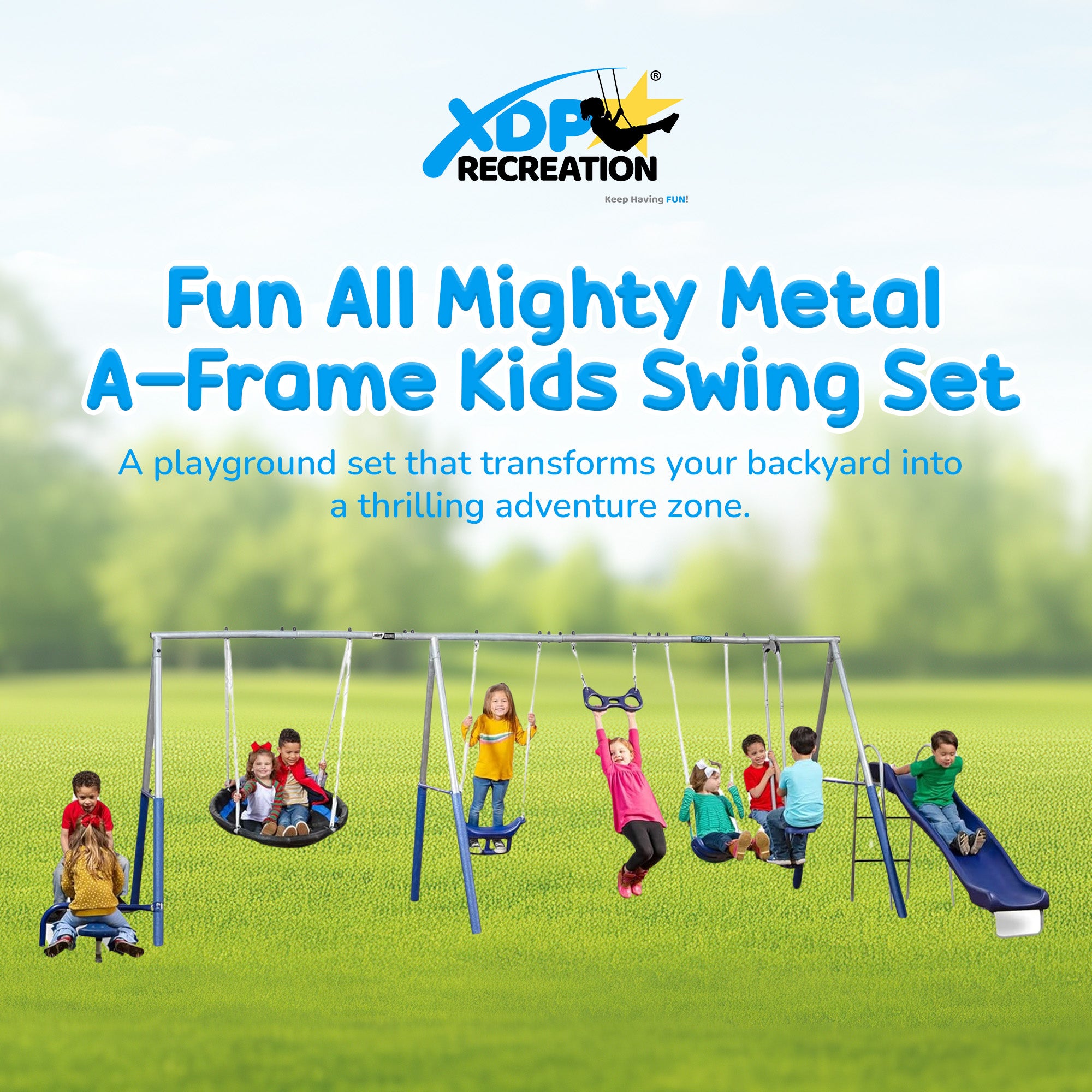 XDP Recreation Fun All Mighty Swing Set w/See Saw, Super Disc, Swings, & Slide - VMInnovations