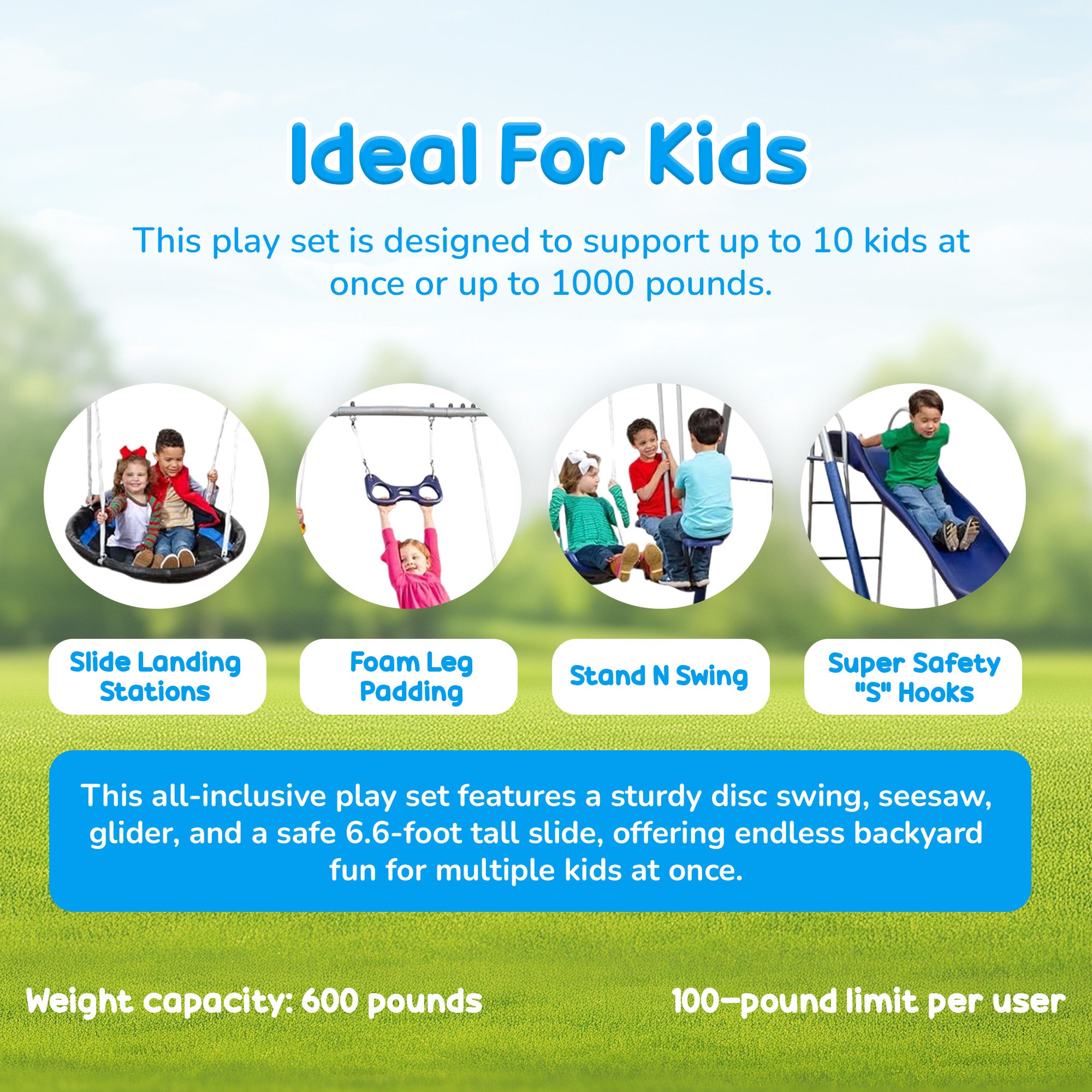 XDP Recreation Fun Swing Set w/See Saw, Super Disc, Swings, & Slide (For Parts) - VMInnovations