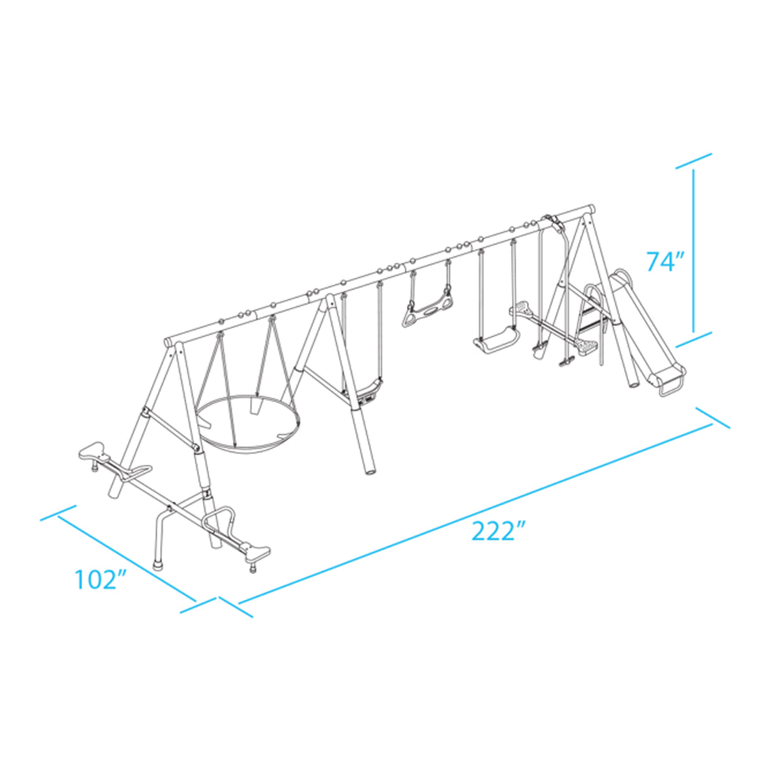 XDP Recreation Fun All Mighty Swing Set w/See Saw, Super Disc, Swings, & Slide - VMInnovations