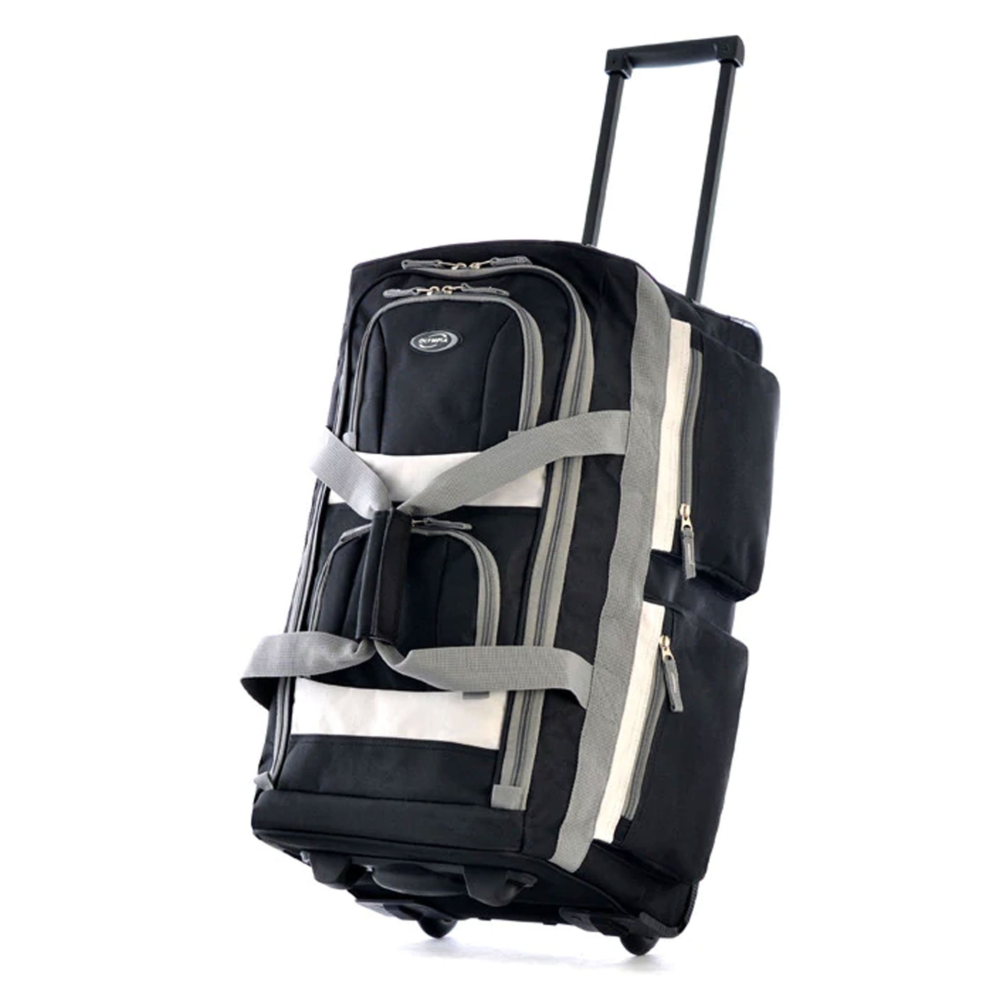 Olympia 26 Inch 8 Pocket U Shape Rolling Duffel Bag w/ Retractable Handle, Black - VMInnovations