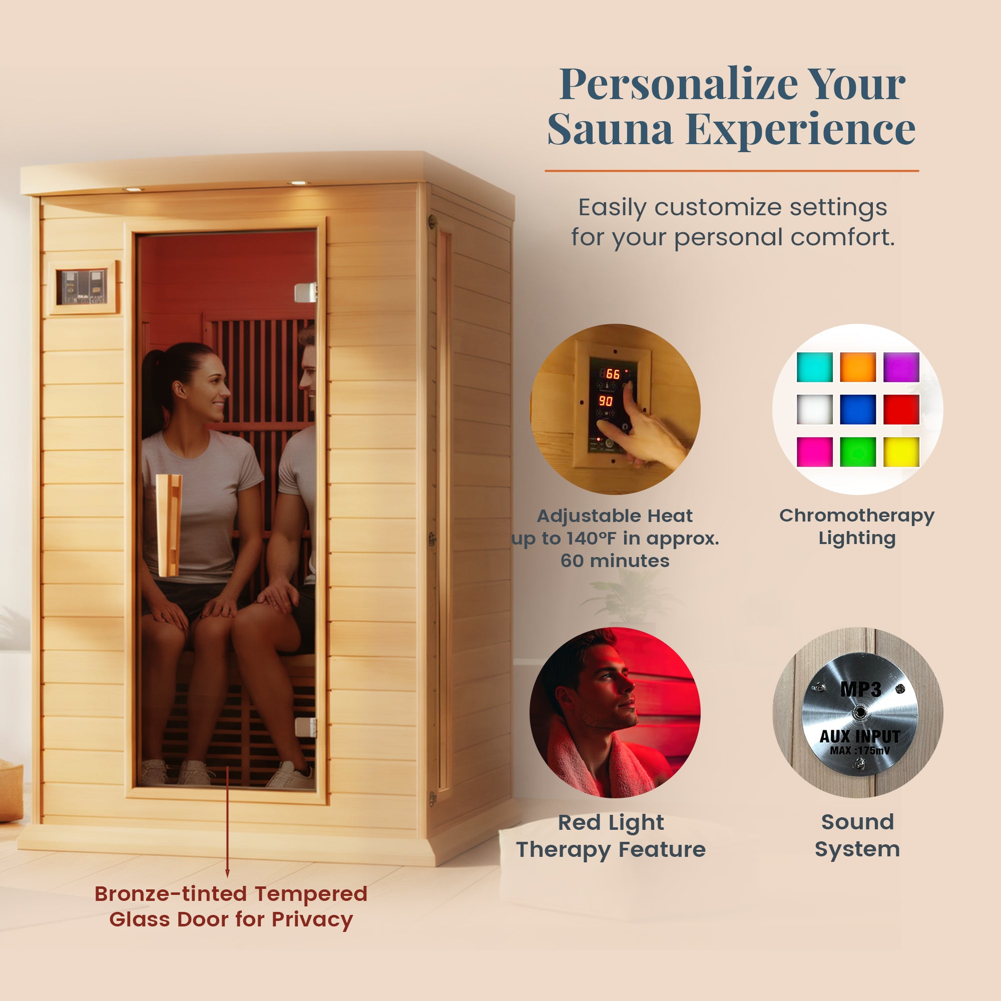 Toulouse 2 Person Infrared Sauna w/Speakers, Canadian Hemlock (Open Box)