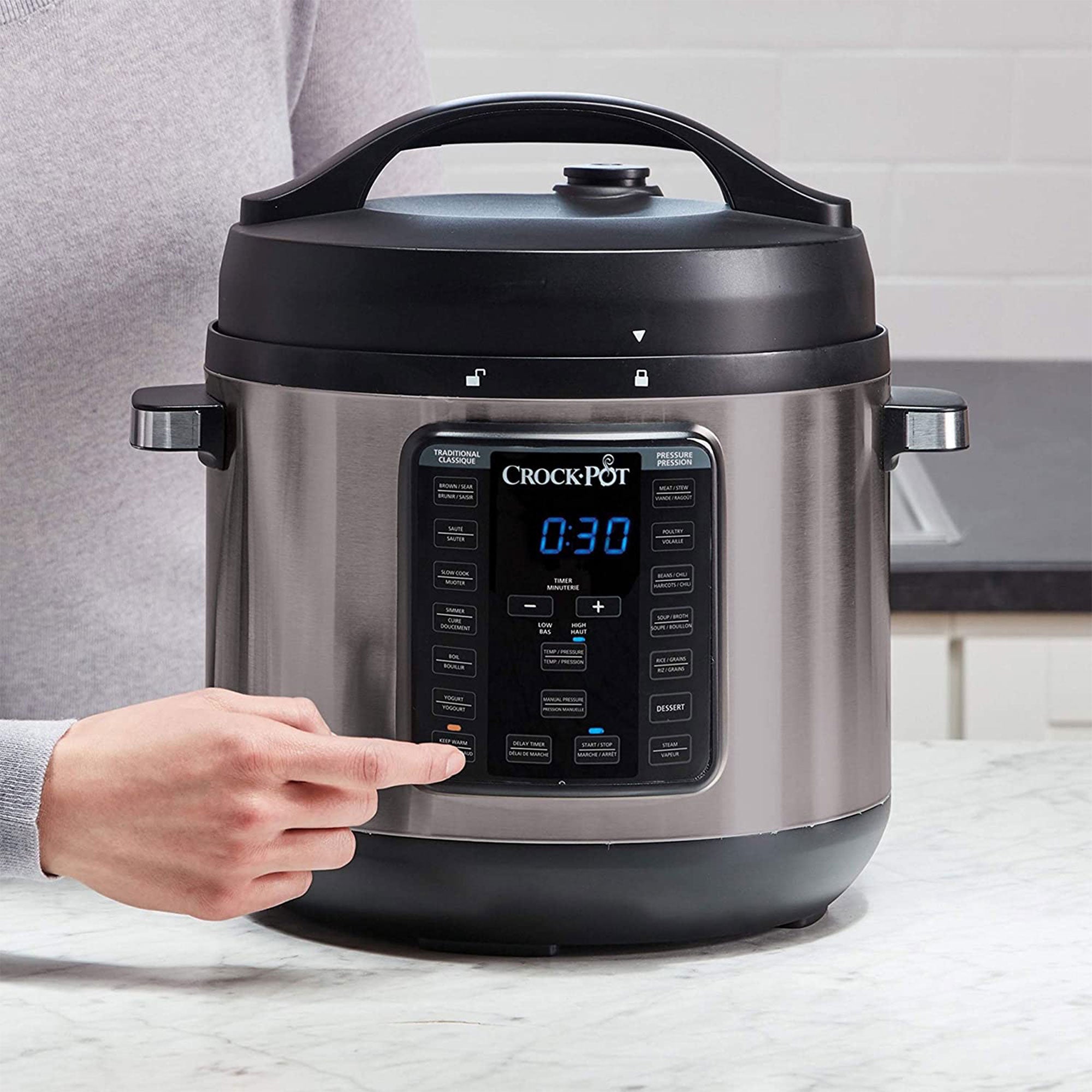 Crock-Pot 8 Quart 13 Program Stainless Steel Crock Pressure Cooker w/ Lid, Black - VMInnovations