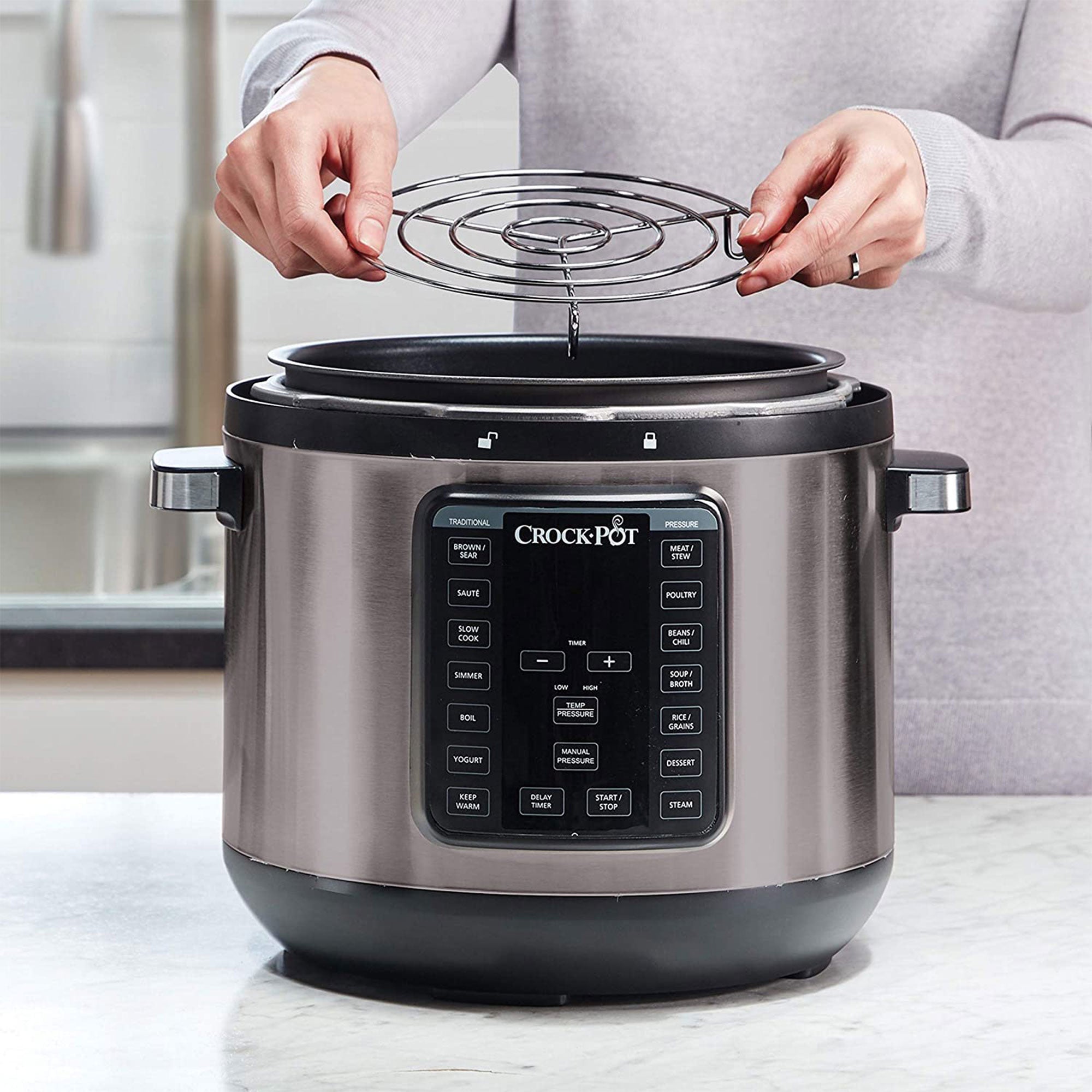 Crock-Pot 8 Quart 13 Program Stainless Steel Crock Pressure Cooker w/ Lid, Black - VMInnovations