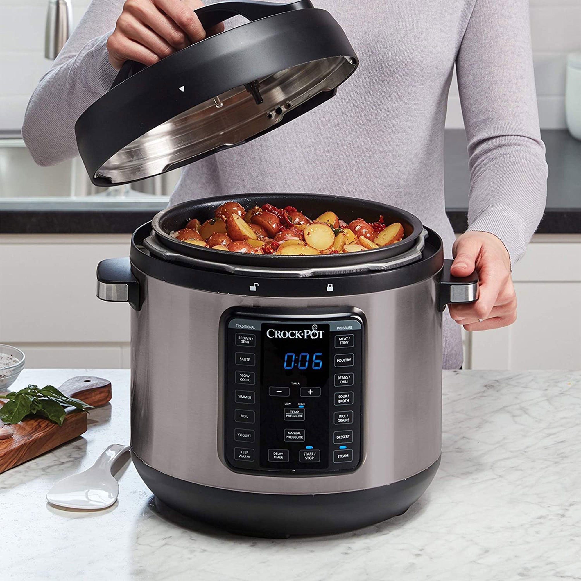 Crock-Pot 8 Quart 13 Program Stainless Steel Crock Pressure Cooker w/ Lid, Black - VMInnovations