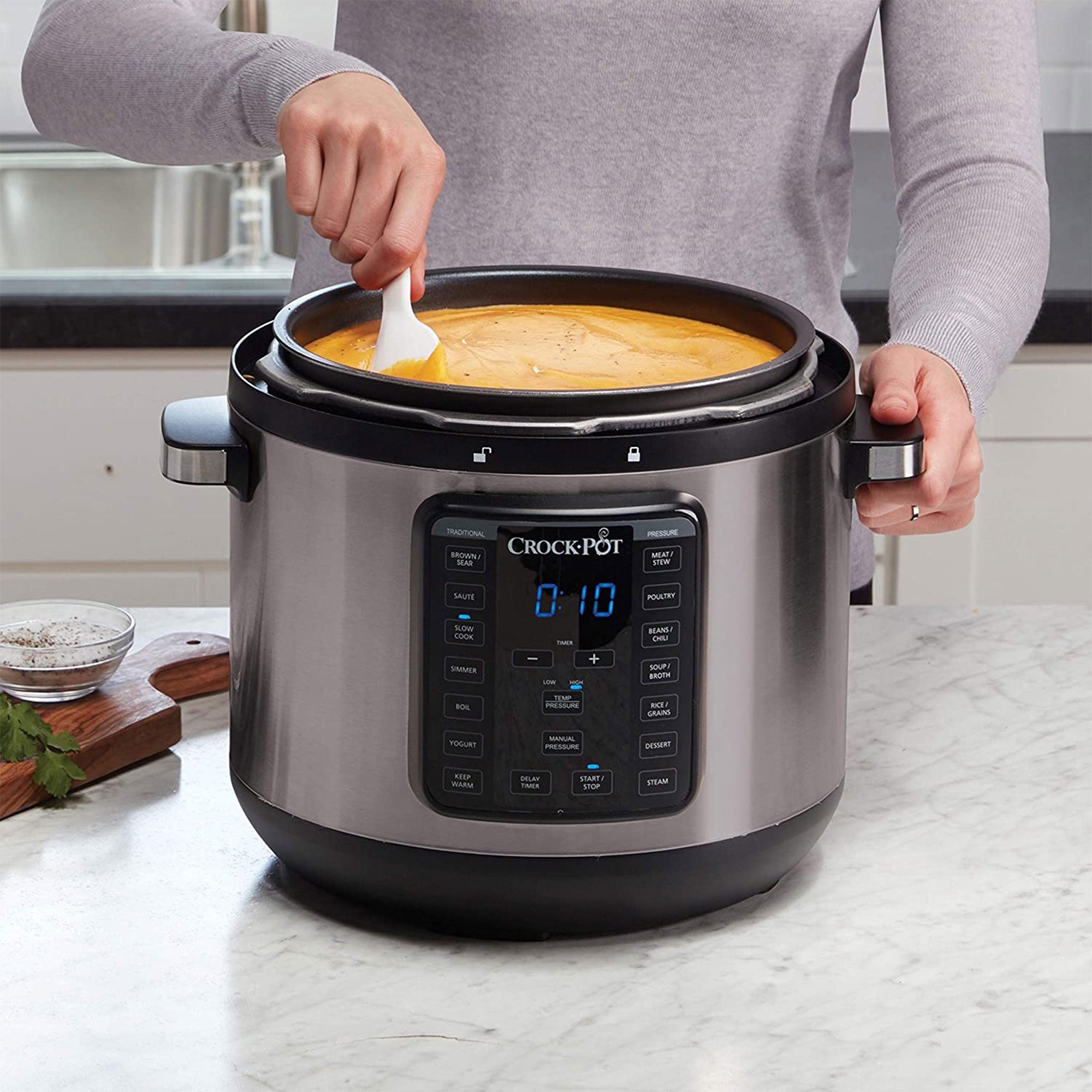 Crock-Pot 8 Quart 13 Program Stainless Steel Crock Pressure Cooker w/ Lid, Black - VMInnovations