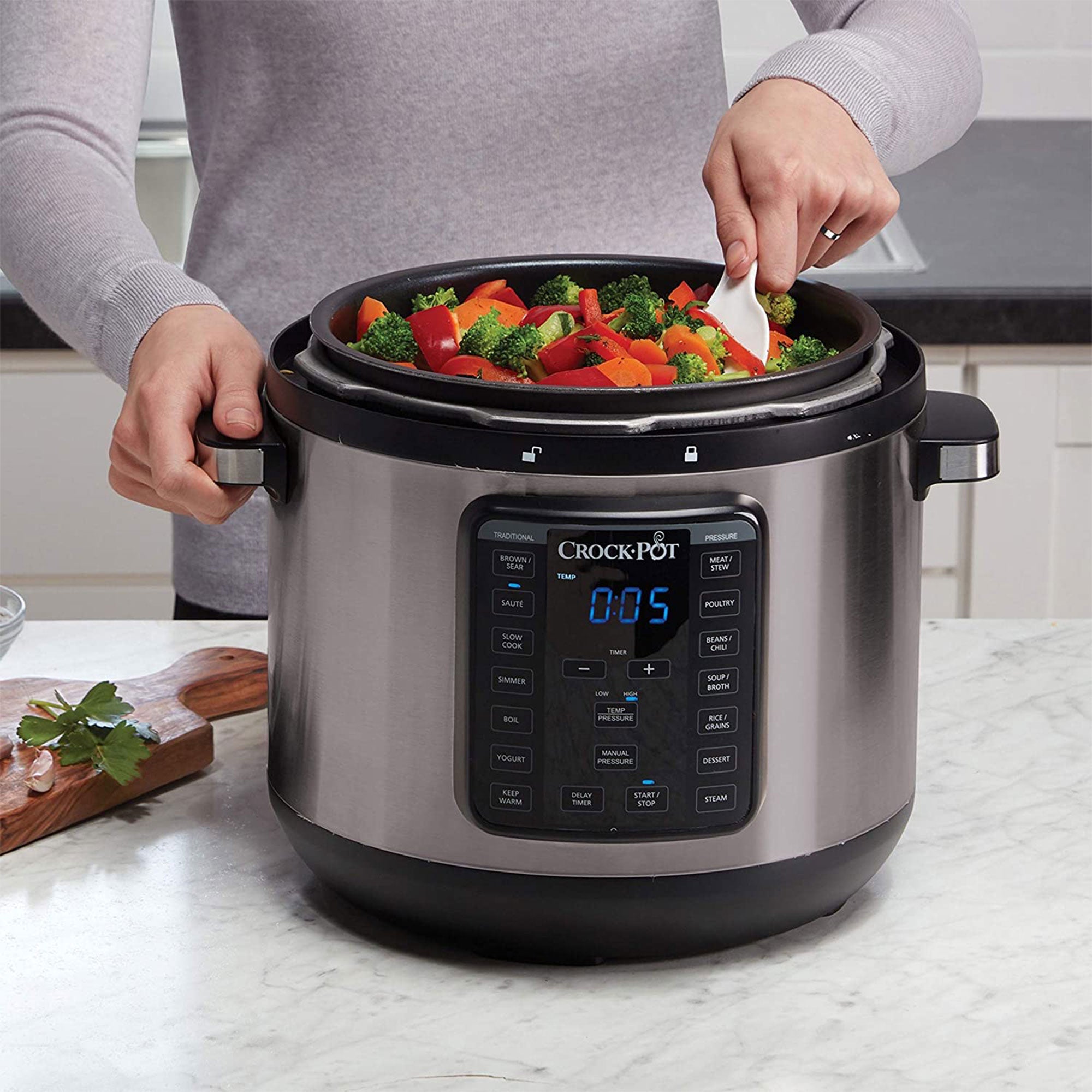Crock-Pot 8 Quart 13 Program Stainless Steel Crock Pressure Cooker w/ Lid, Black - VMInnovations