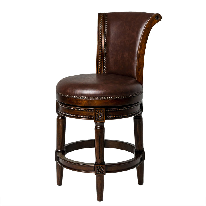 Maven Lane Pullman Counter Stool, Dark Walnut Finish w/ Vintage Brown Vegan Leather - VMInnovations