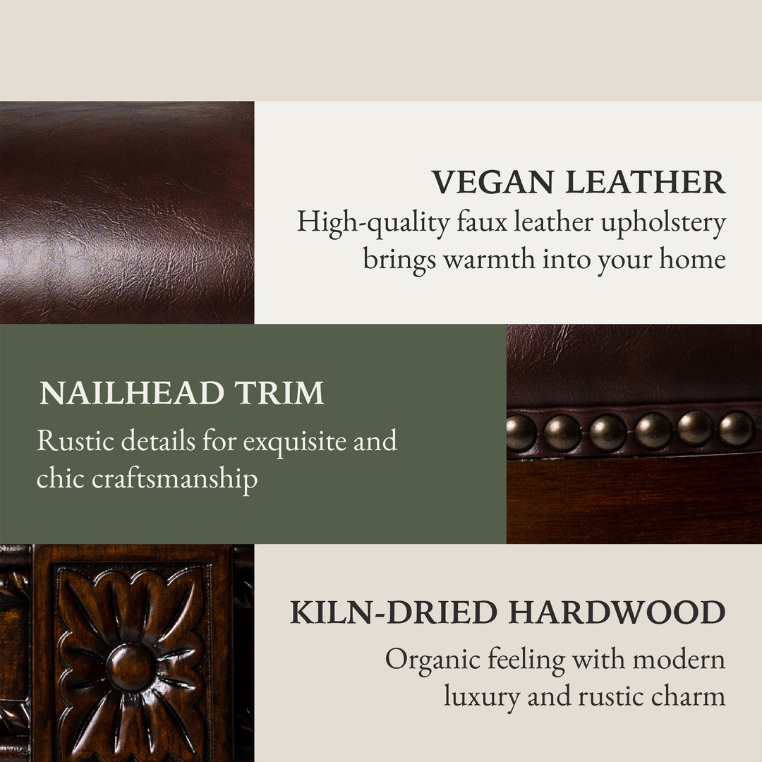 Maven Lane Pullman Counter Stool, Dark Walnut Finish w/ Vintage Brown Vegan Leather - VMInnovations