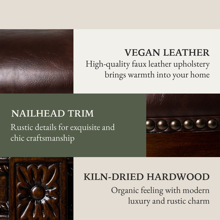 Maven Lane Pullman Counter Stool, Dark Walnut Finish w/ Vintage Brown Vegan Leather - VMInnovations