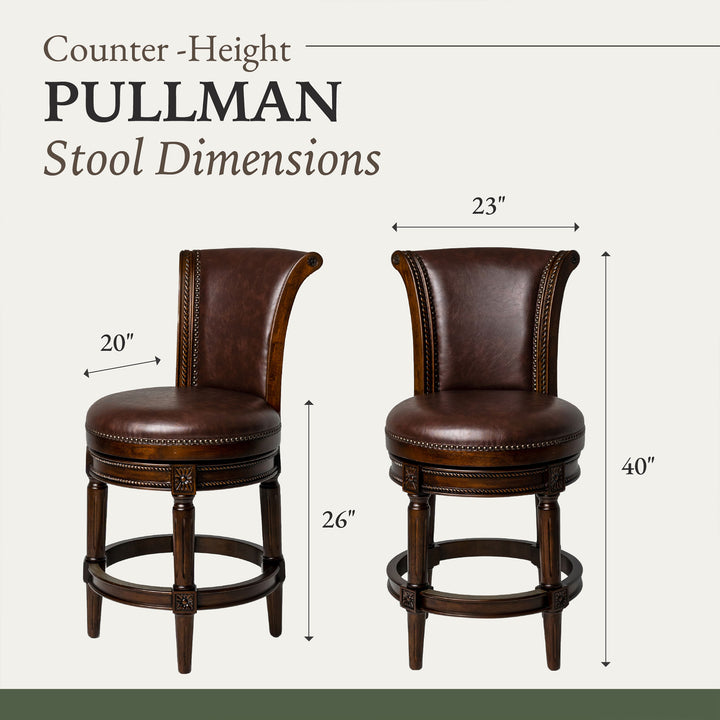 Maven Lane Pullman Counter Stool, Dark Walnut Finish w/ Vintage Brown Vegan Leather - VMInnovations