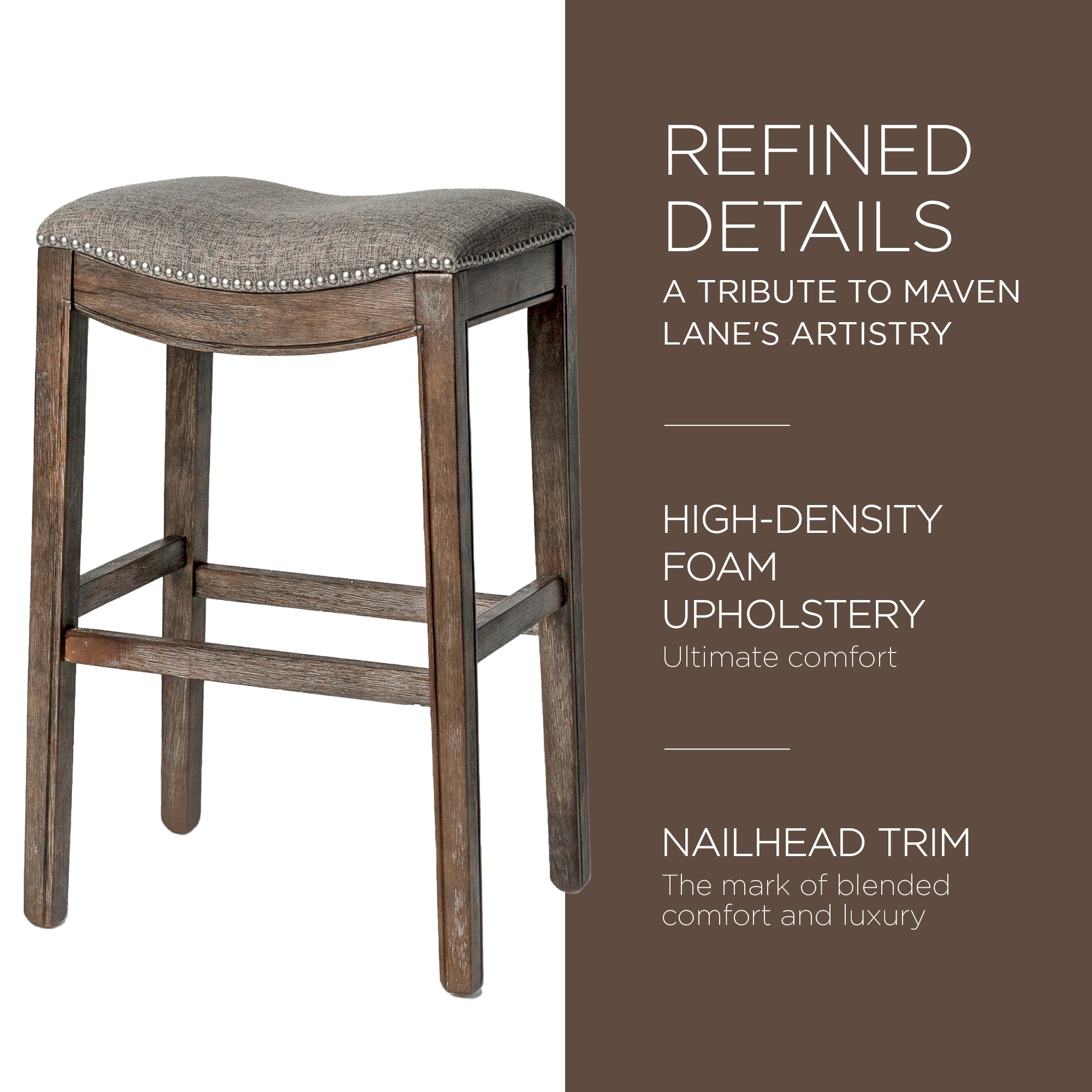 Maven Lane Saddle Bar Stool, 31" High Fabric Seat, Nailhead Trim(For Parts)(4Pk) - VMInnovations