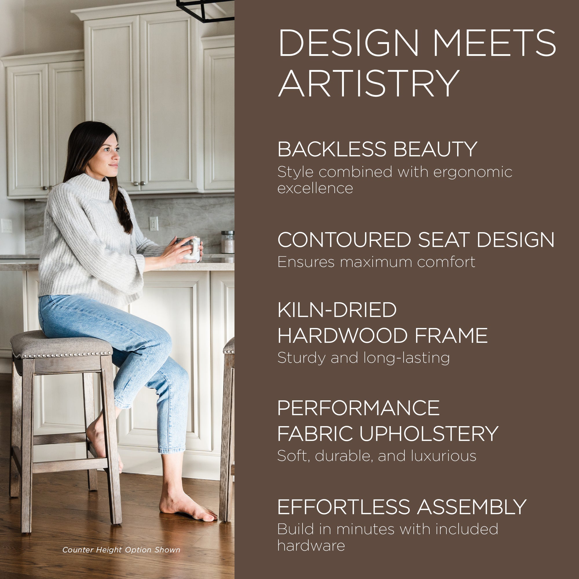 Maven Lane Saddle Bar Stool, 31" High Fabric Seat, Nailhead Trim(For Parts)(4Pk) - VMInnovations