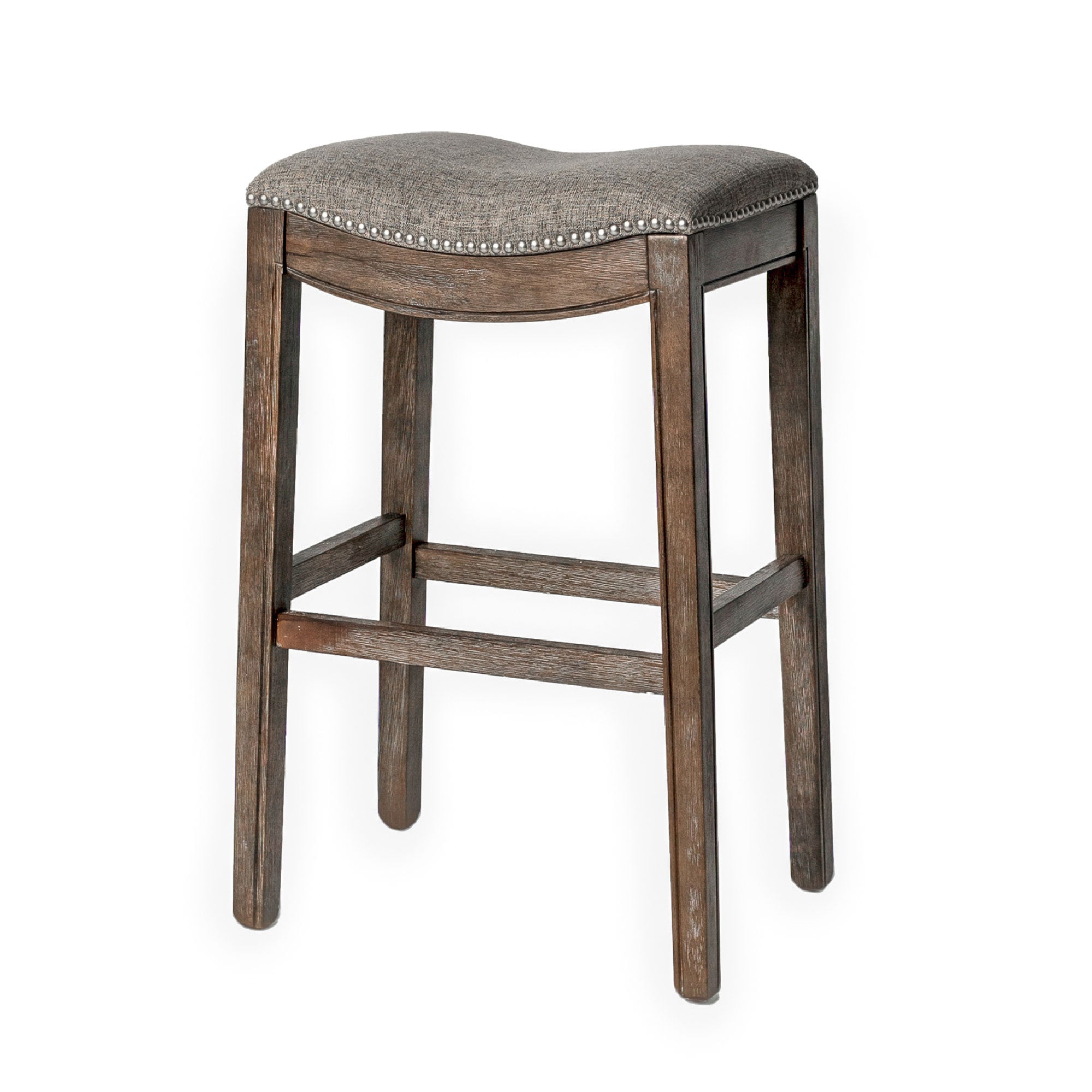 Maven Lane Adrien Saddle Backless Bar Height Stool, Weathered Grey (Open Box) - VMInnovations