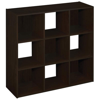ClosetMaid 9 Cube Wood Stackable Open Bookcase Display Shelf Organizer, Espresso