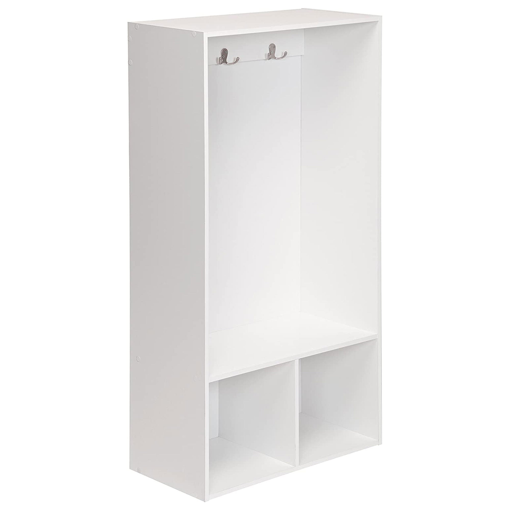 ClosetMaid KidSpace Wooden Open Storage Locker with 2 Hooks and Cubby, White - VMInnovations