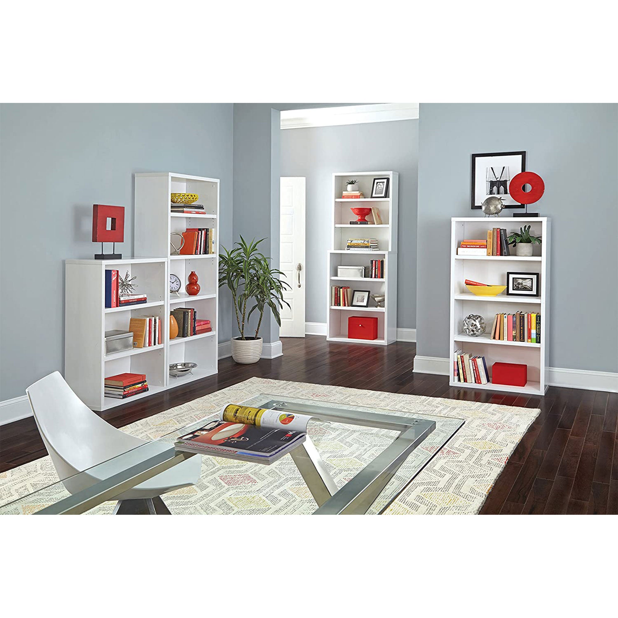 ClosetMaid Decorative Modern Rectangular 4 Tier Shelf Wooden Bookcase, White - VMInnovations
