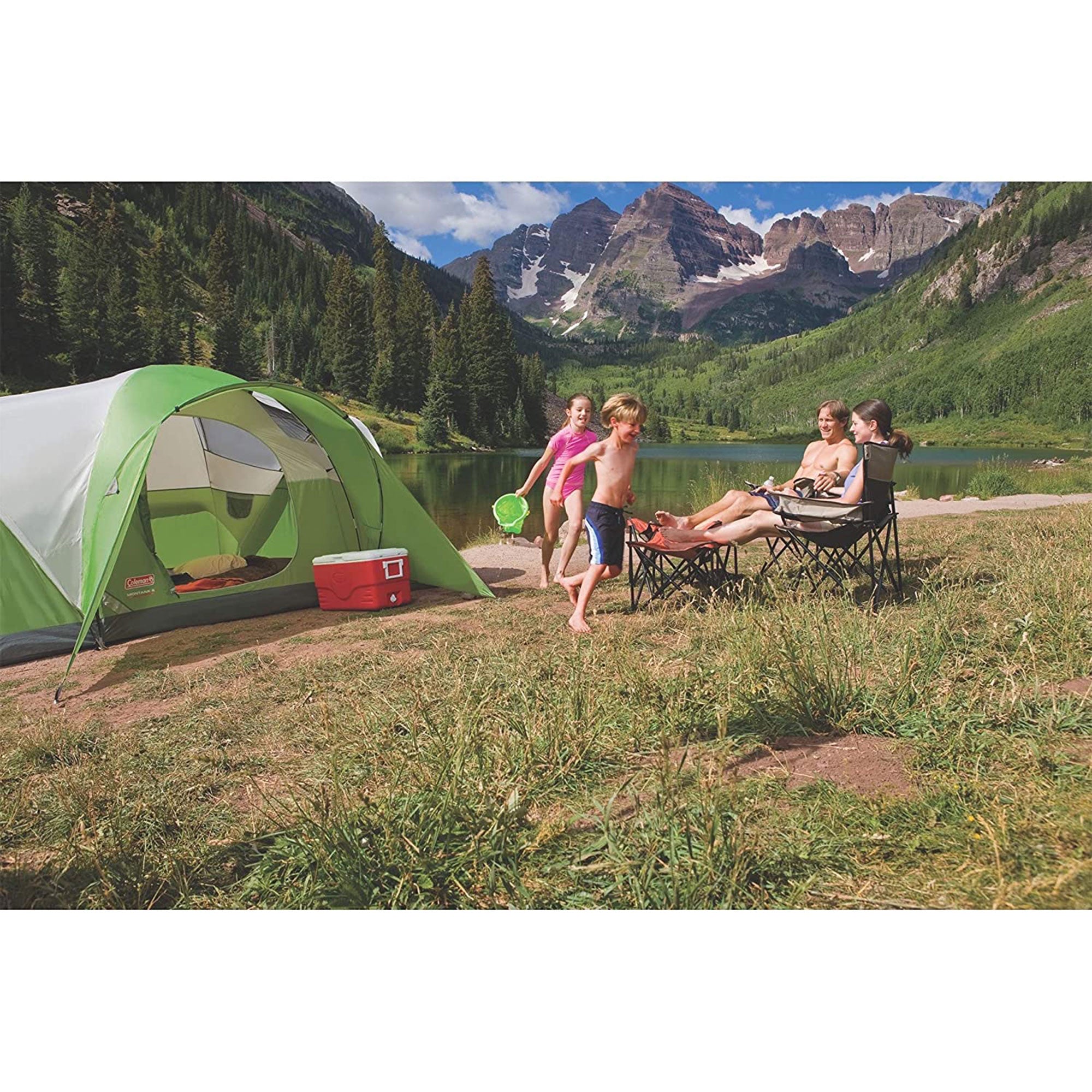 Coleman Montana Spacious 6 Person Cabin Camping Tent with Extended Awning, Green