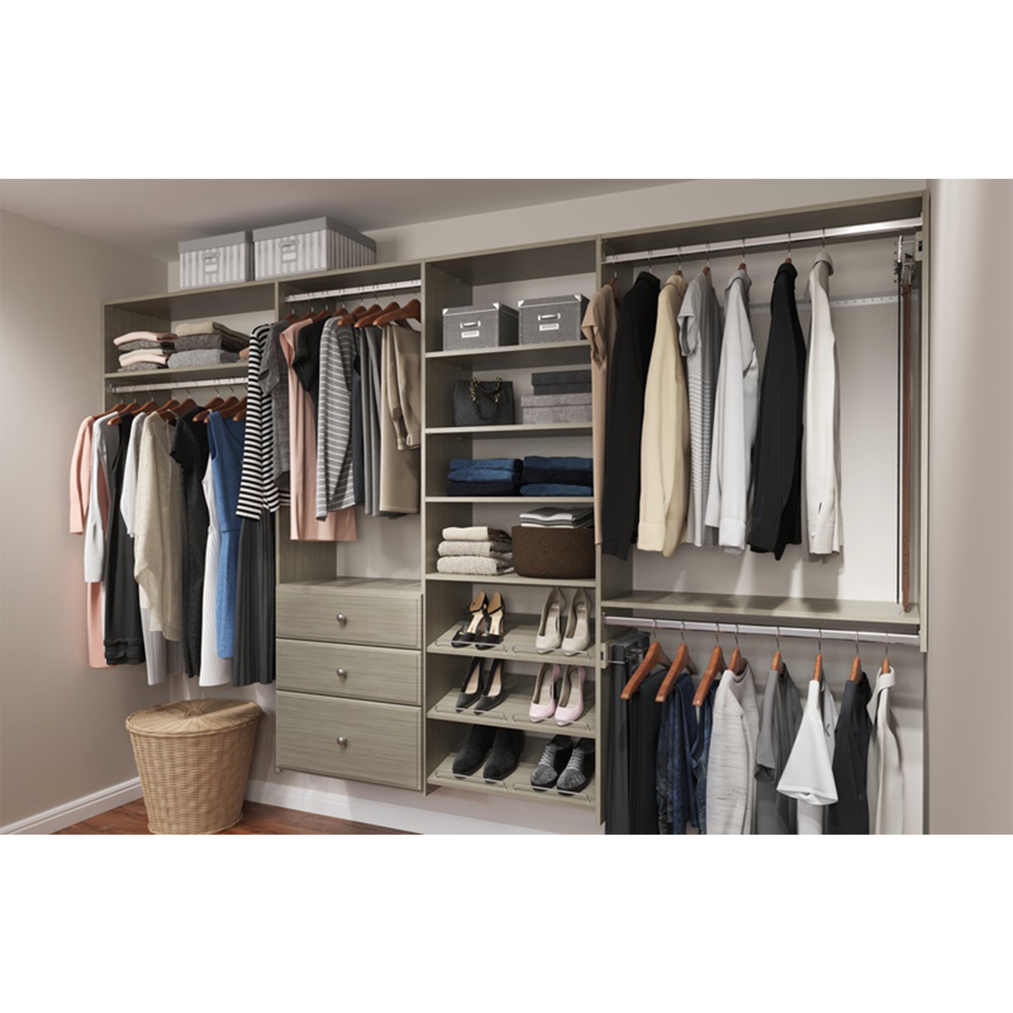 Easy Track Deluxe Dual Tower Closet Shelf Organizer System in Weathered Grey