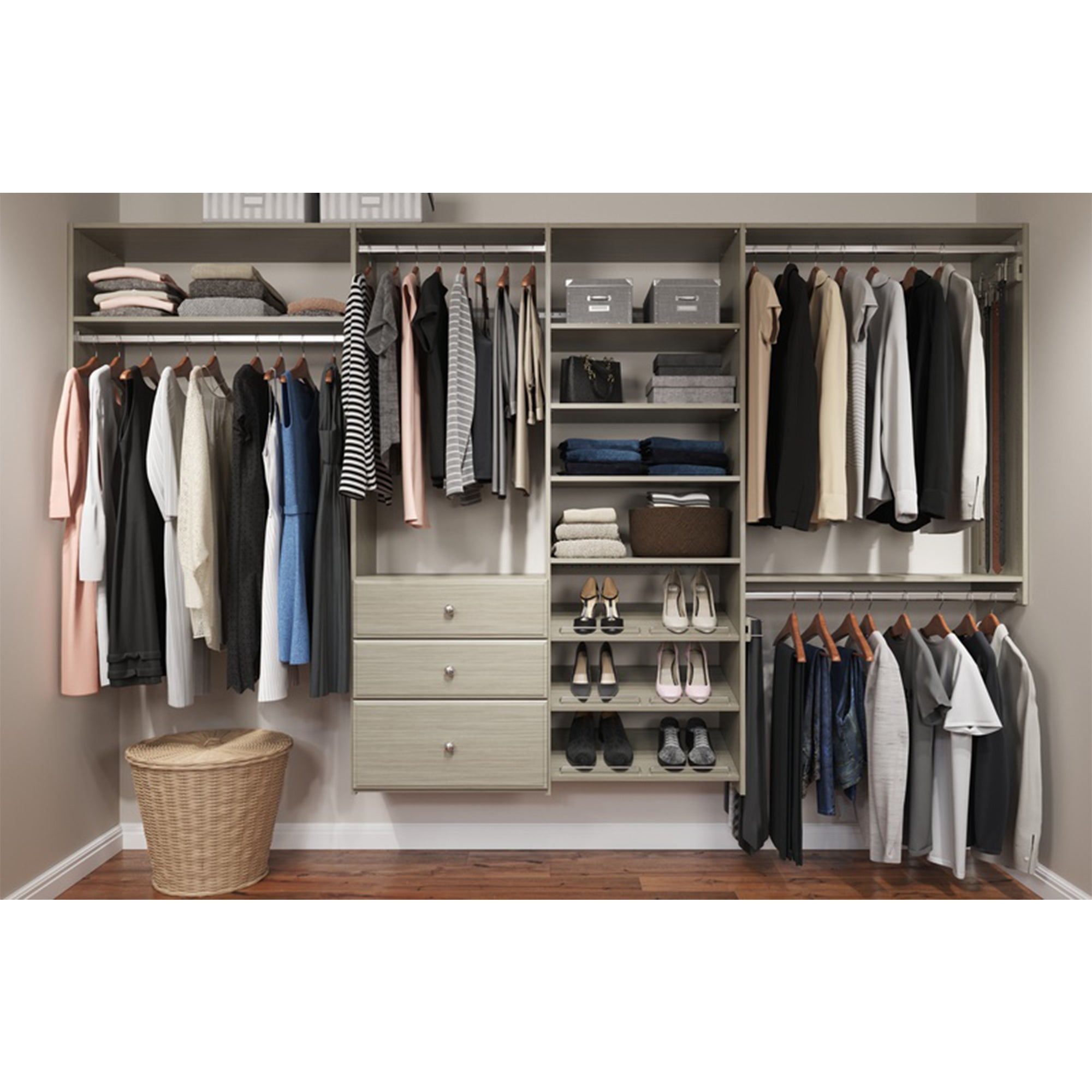Easy Track Deluxe Dual Tower Closet Shelf Organizer System in Weathered Grey