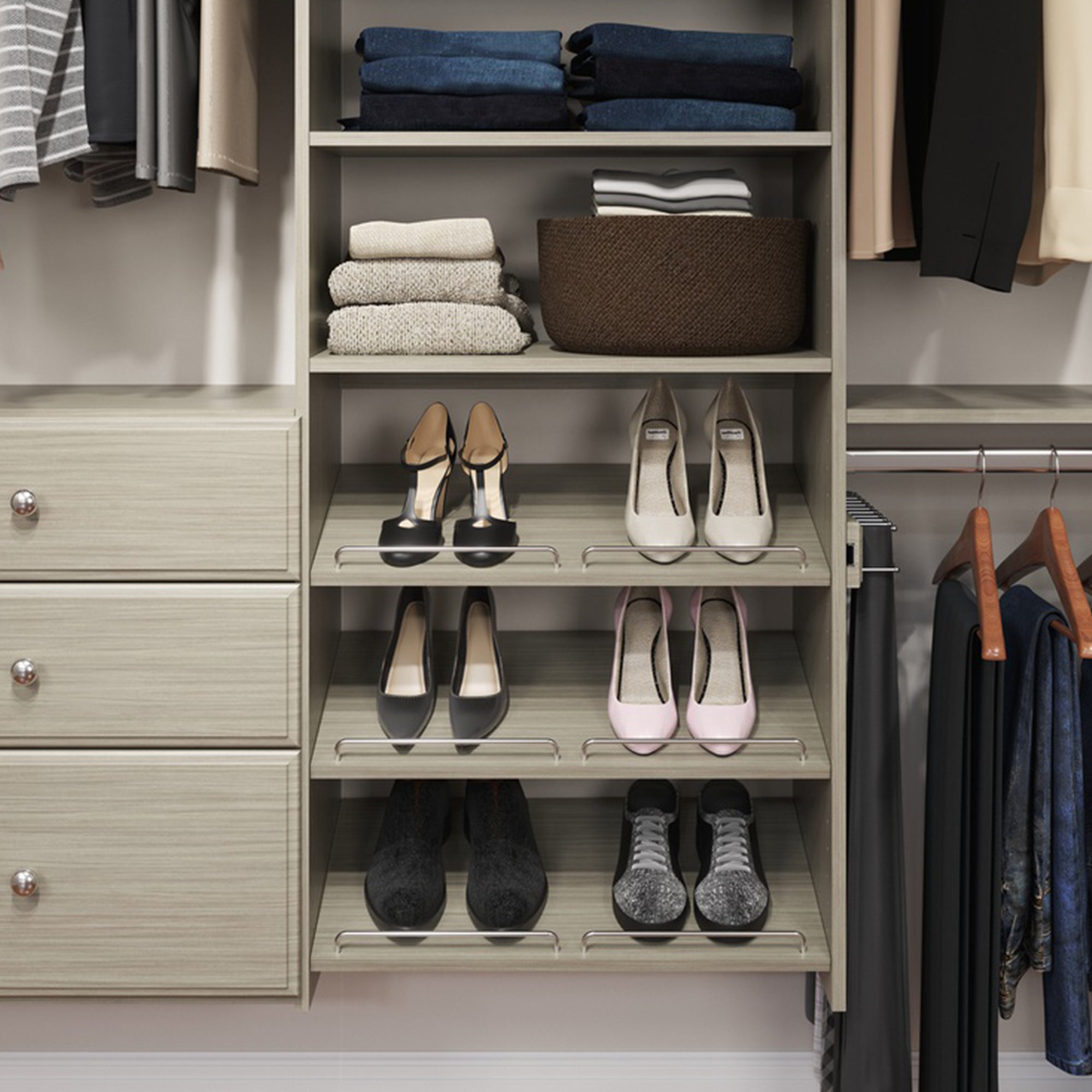 Easy Track Deluxe Dual Tower Closet Shelf Organizer System in Weathered Grey