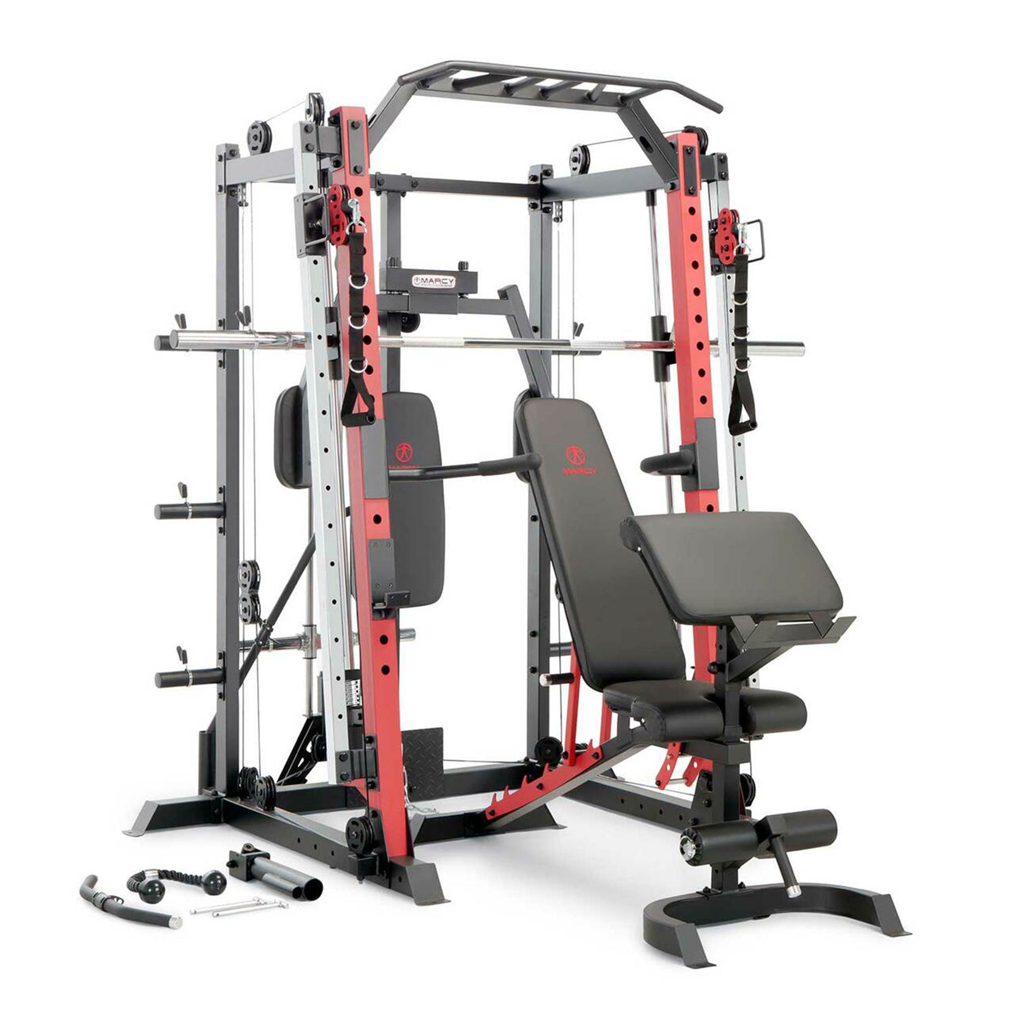 Marcy SM-4033 Smith Machine Cage Multi Purpose Home Gym Training System, Red - VMInnovations
