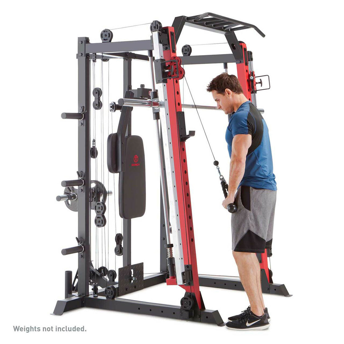 Marcy Smith Machine Cage Multifunctional Home Gym Full Body Workout Station, Red