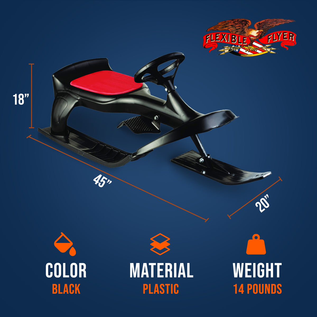 Flexible Flyer PT Blaster Plastic Steering Snow Ski Sled with Brakes and Seat - VMInnovations