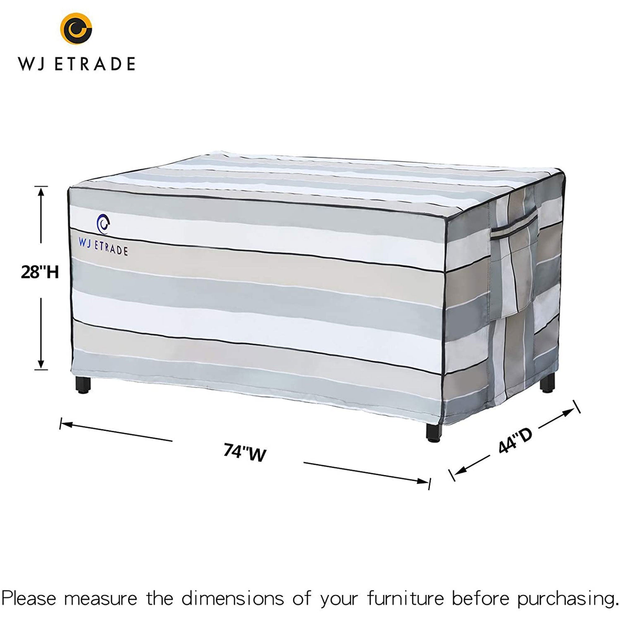 WJ-X3 Durable Patio Table Waterproof Outdoor Striped Cover, 74 x 44 x 28 Inches