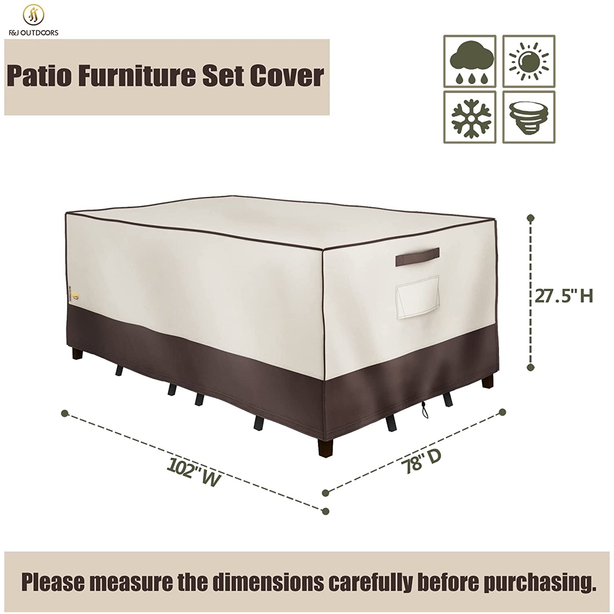 F&J Outdoors Waterproof 7 Piece Patio Furniture Cover, 102x78x27.5 In(Open Box) - VMInnovations