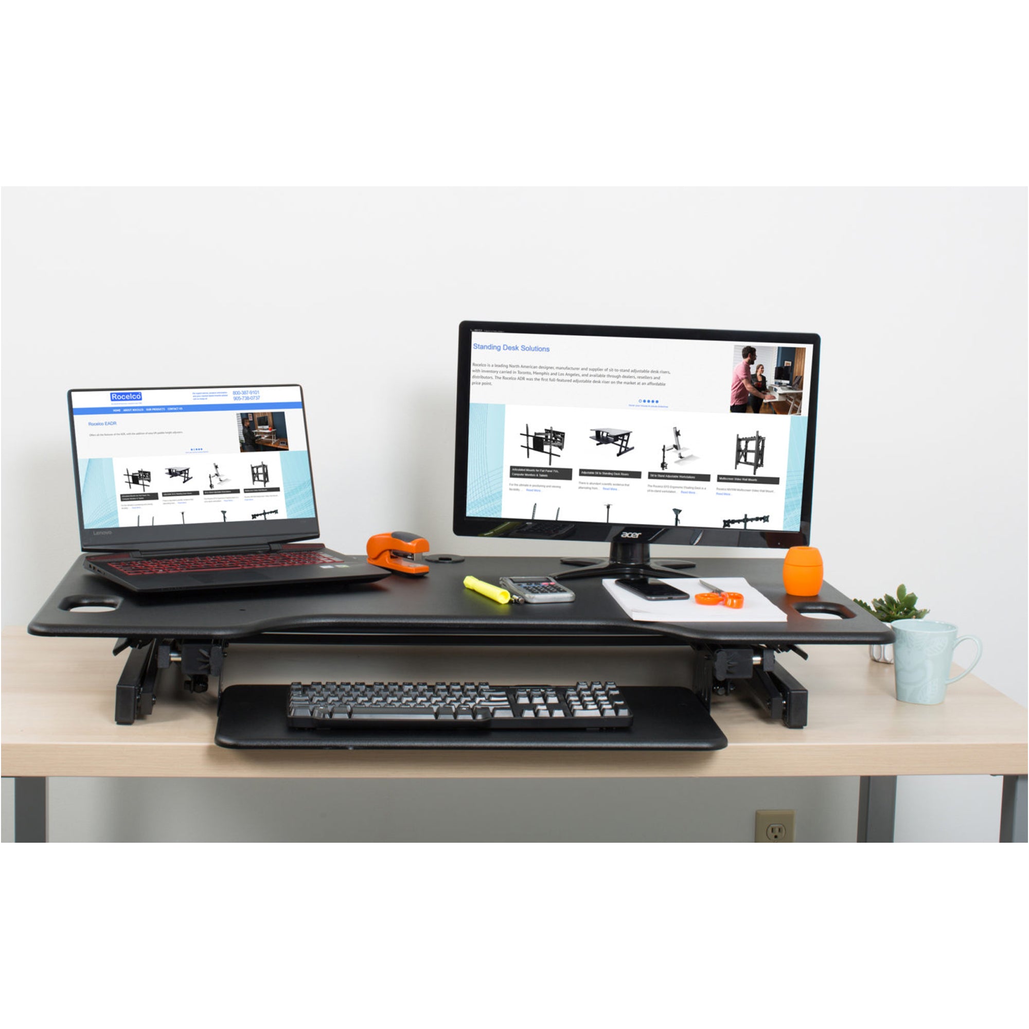 Rocelco Standing Desk Converter 46 Inch Deluxe Adjustable Support Riser, Black - VMInnovations