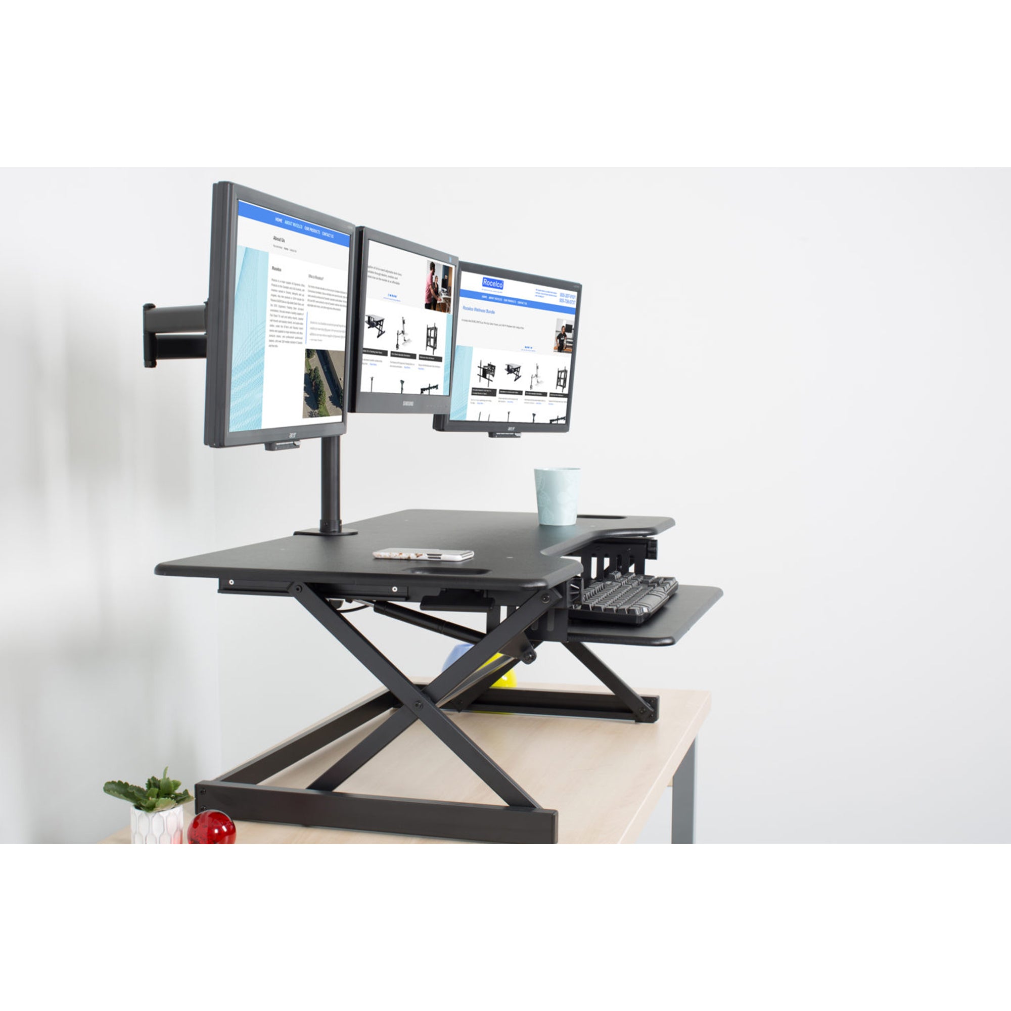 Rocelco Standing Desk Converter 46 Inch Deluxe Adjustable Support Riser, Black - VMInnovations