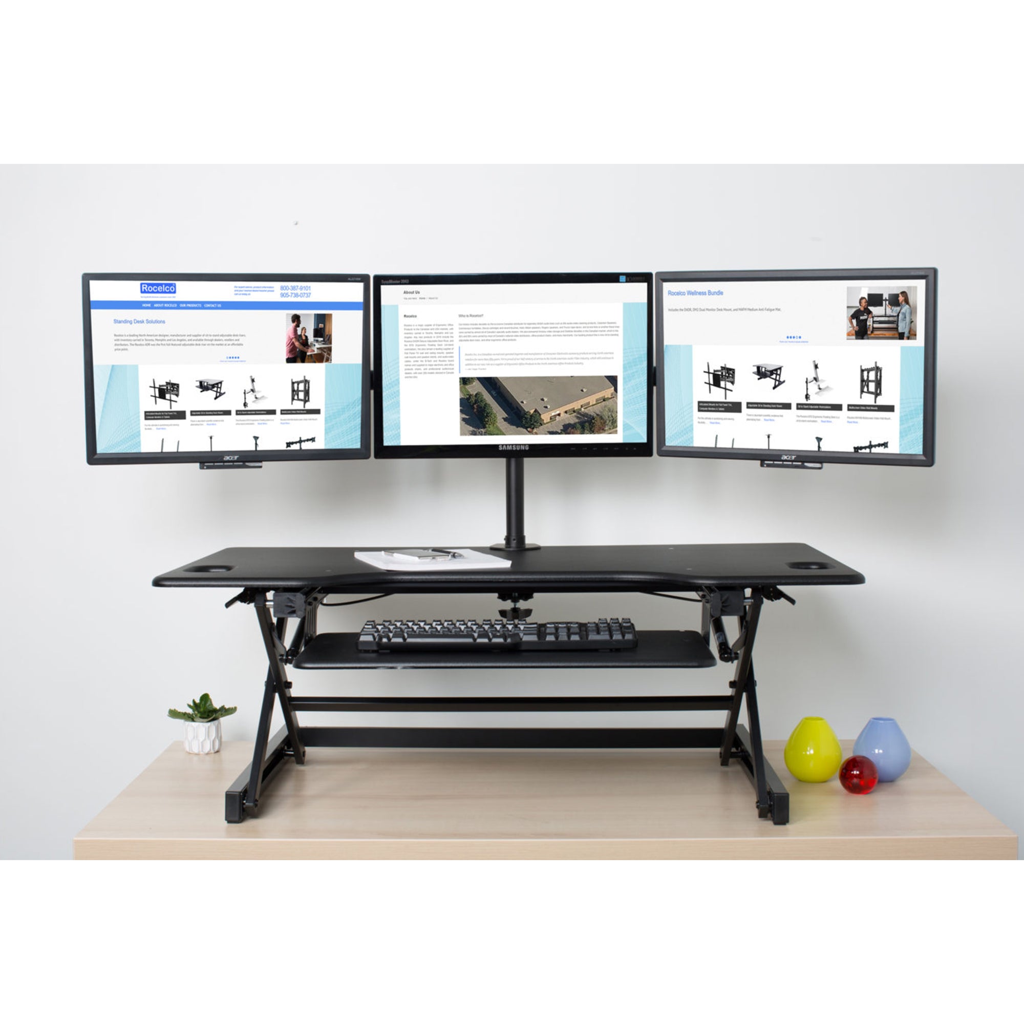 Rocelco Standing Desk Converter 46 Inch Deluxe Adjustable Support Riser, Black - VMInnovations