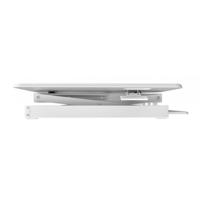Rocelco 46 In Rising Desk Converter, White & Adjustable Dual Monitor Desk Mount