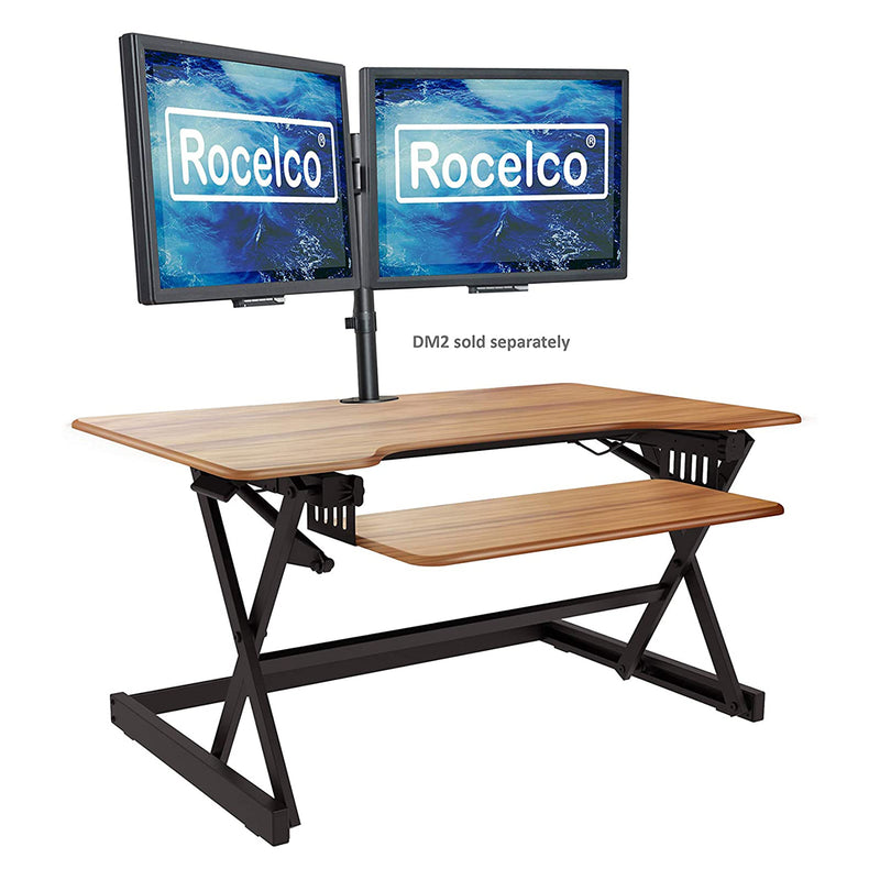 Rocelco Adjustable Standing Desk Converter, Teak & Adjustable Dual Monitor Stand