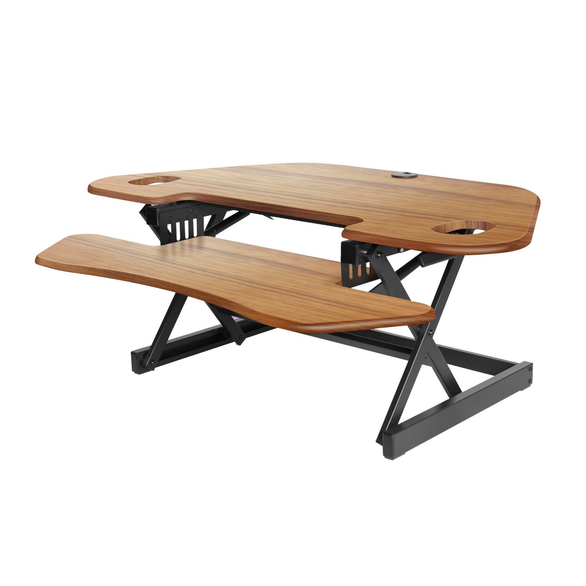 Rocelco Adjustable Standing Desk Converter with Retractable Keyboard Tray, Teak
