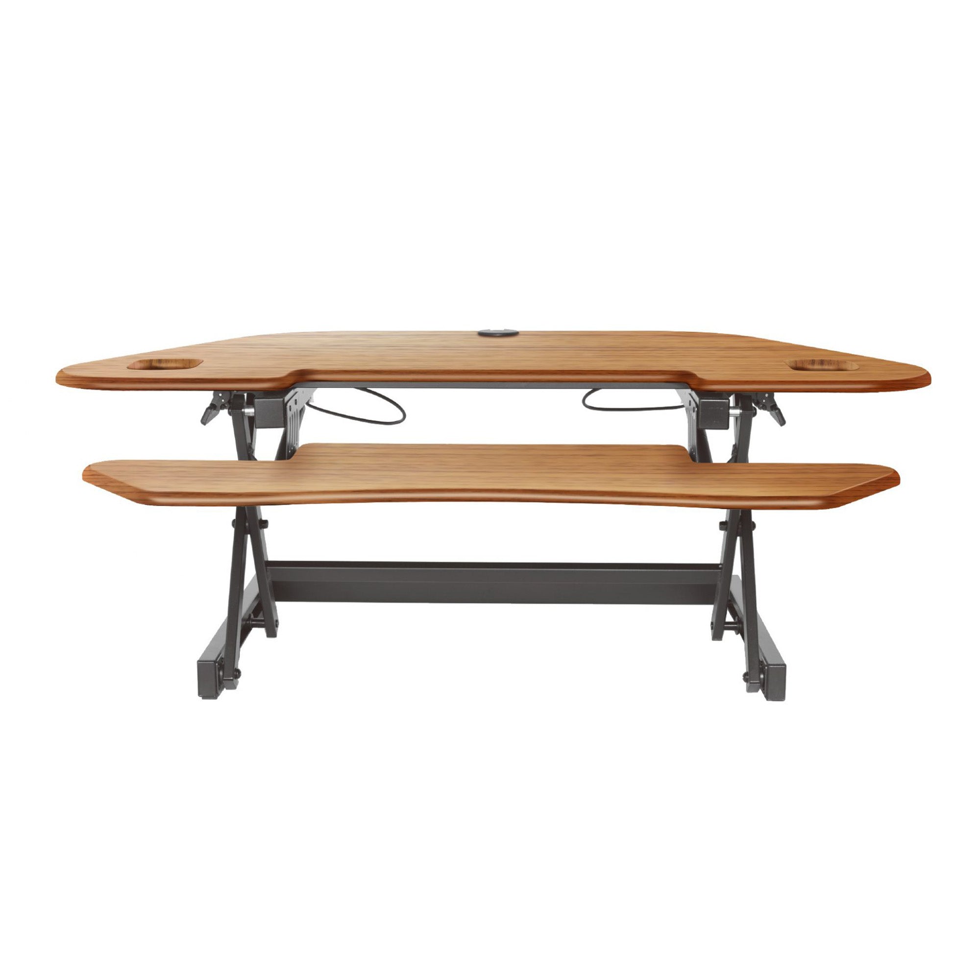 Rocelco Adjustable Standing Desk Converter, Teak & 30 Inch Dual Monitor Stand - VMInnovations