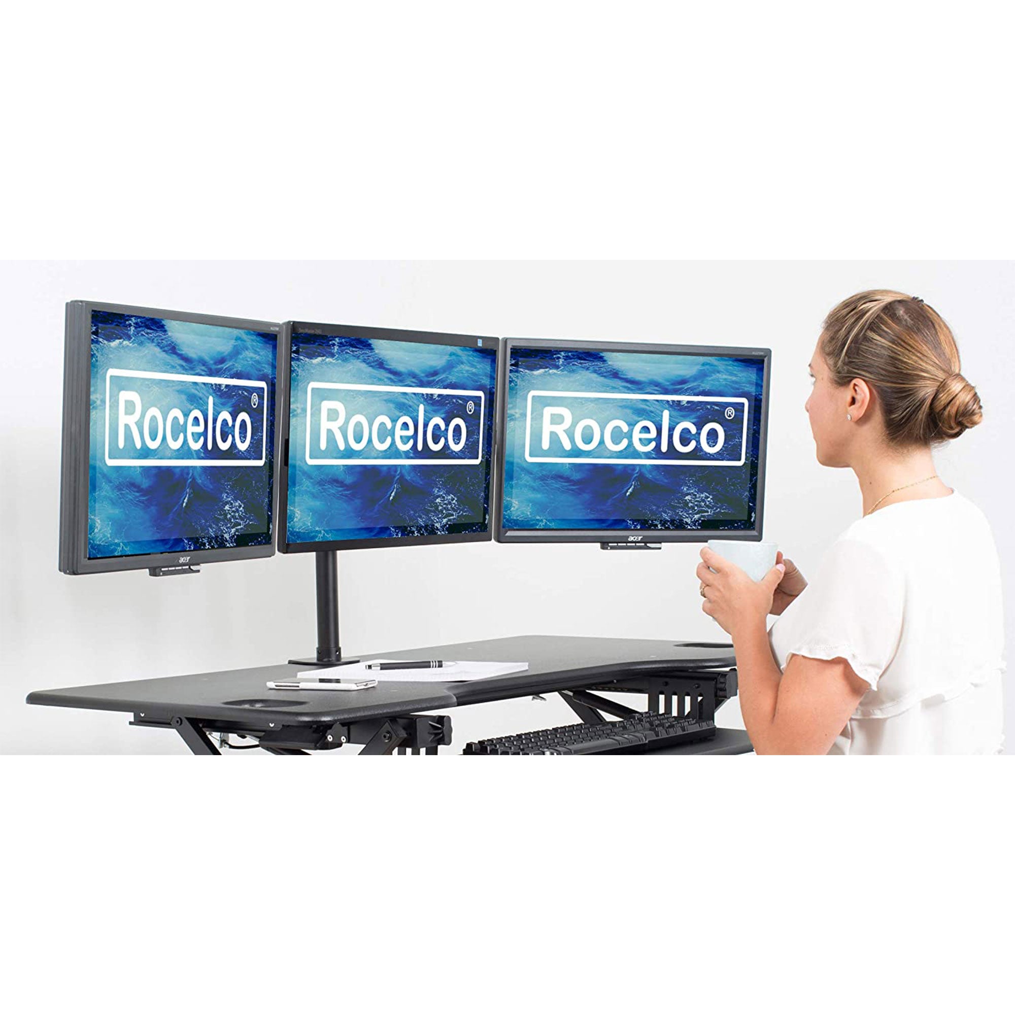 Rocelco Premium Adjustable Triple Monitor Desk Mount, Fits 13-27 In LED Screens - VMInnovations