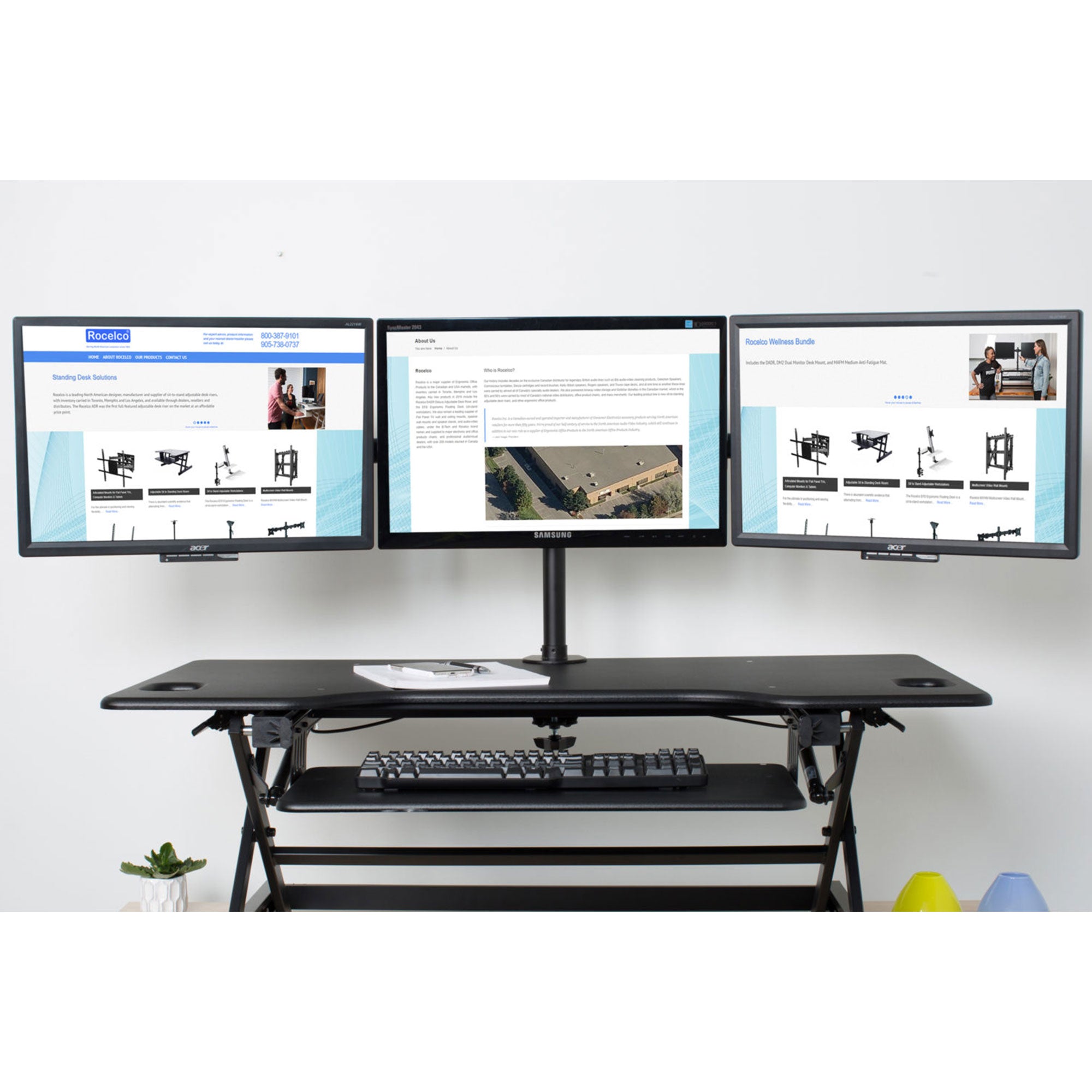 Rocelco Premium Adjustable Triple Monitor Desk Mount, Fits 13-27 In LED Screens - VMInnovations