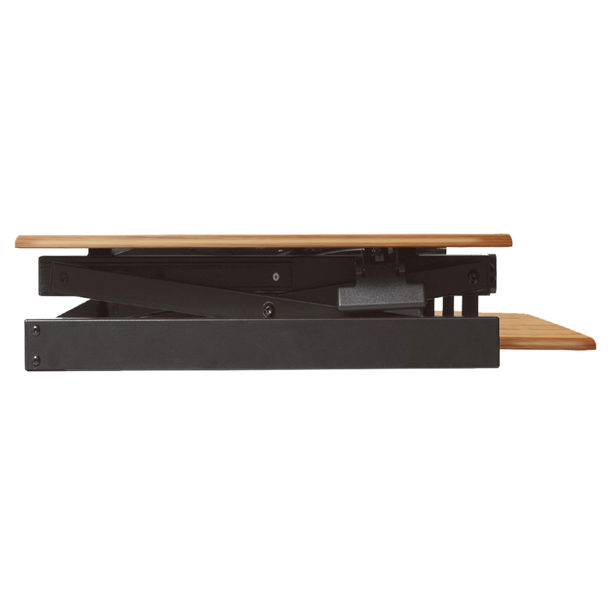 Rocelco 46 In Standing Desk Converter, Teak & Adjustable Dual Monitor Desk Mount - VMInnovations